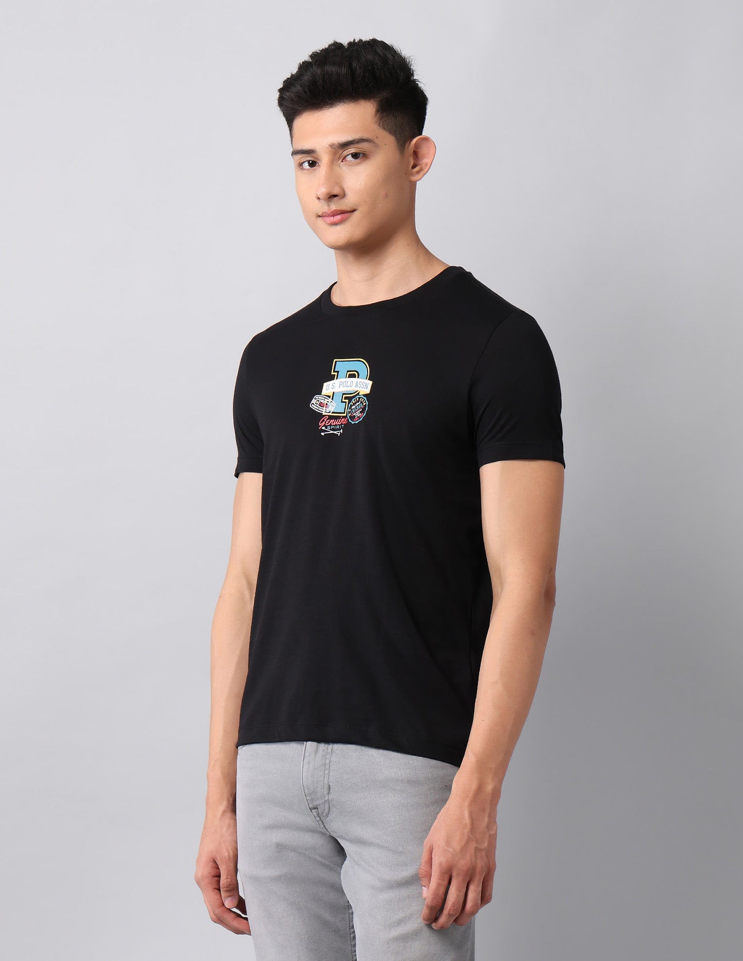 Graphic Printed Pure Cotton T-Shirt Black - U.S. Polo Assn. India | Large