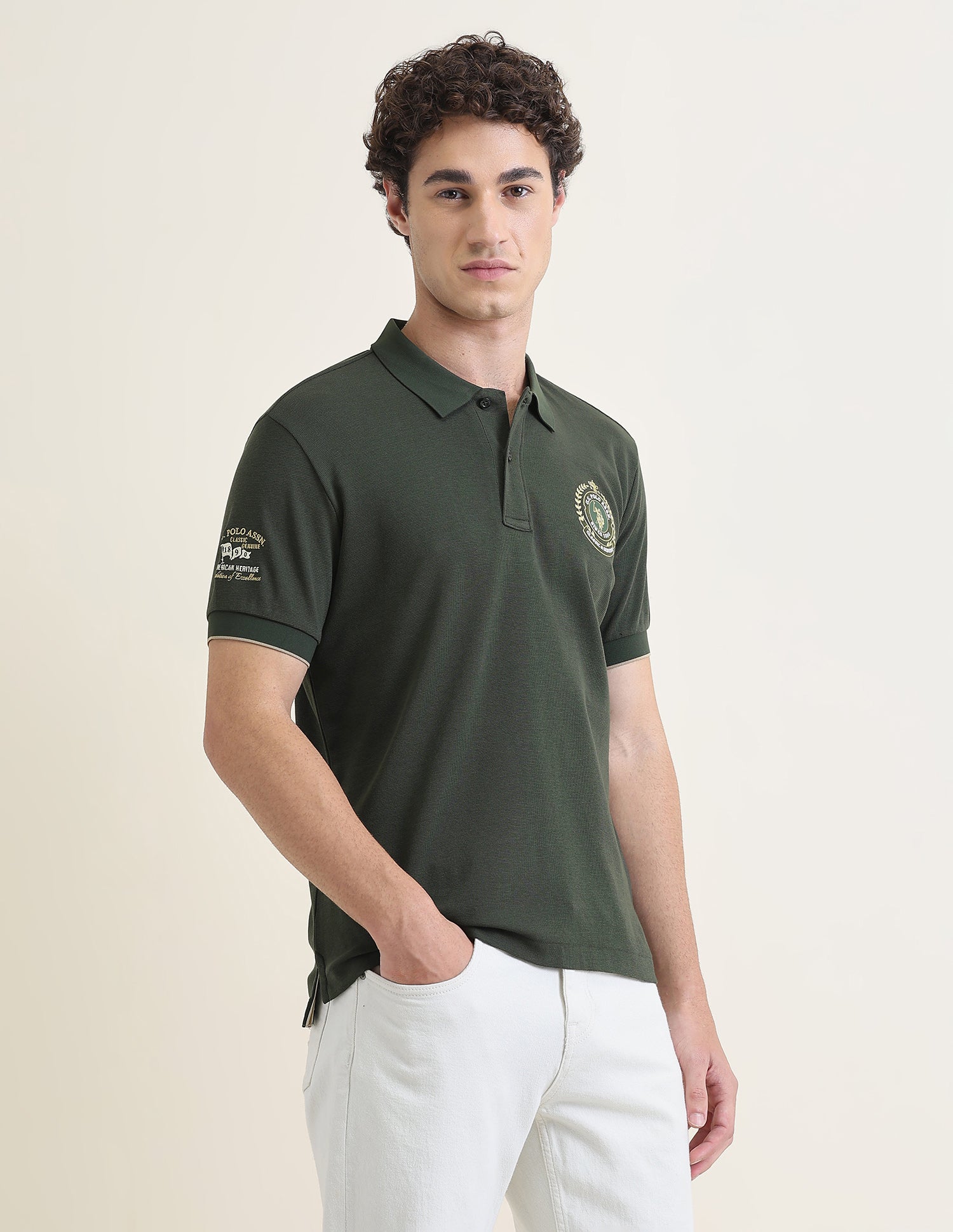 Solid Slim Fit Polo Shirt Green - U.S. Polo Assn. India | Large