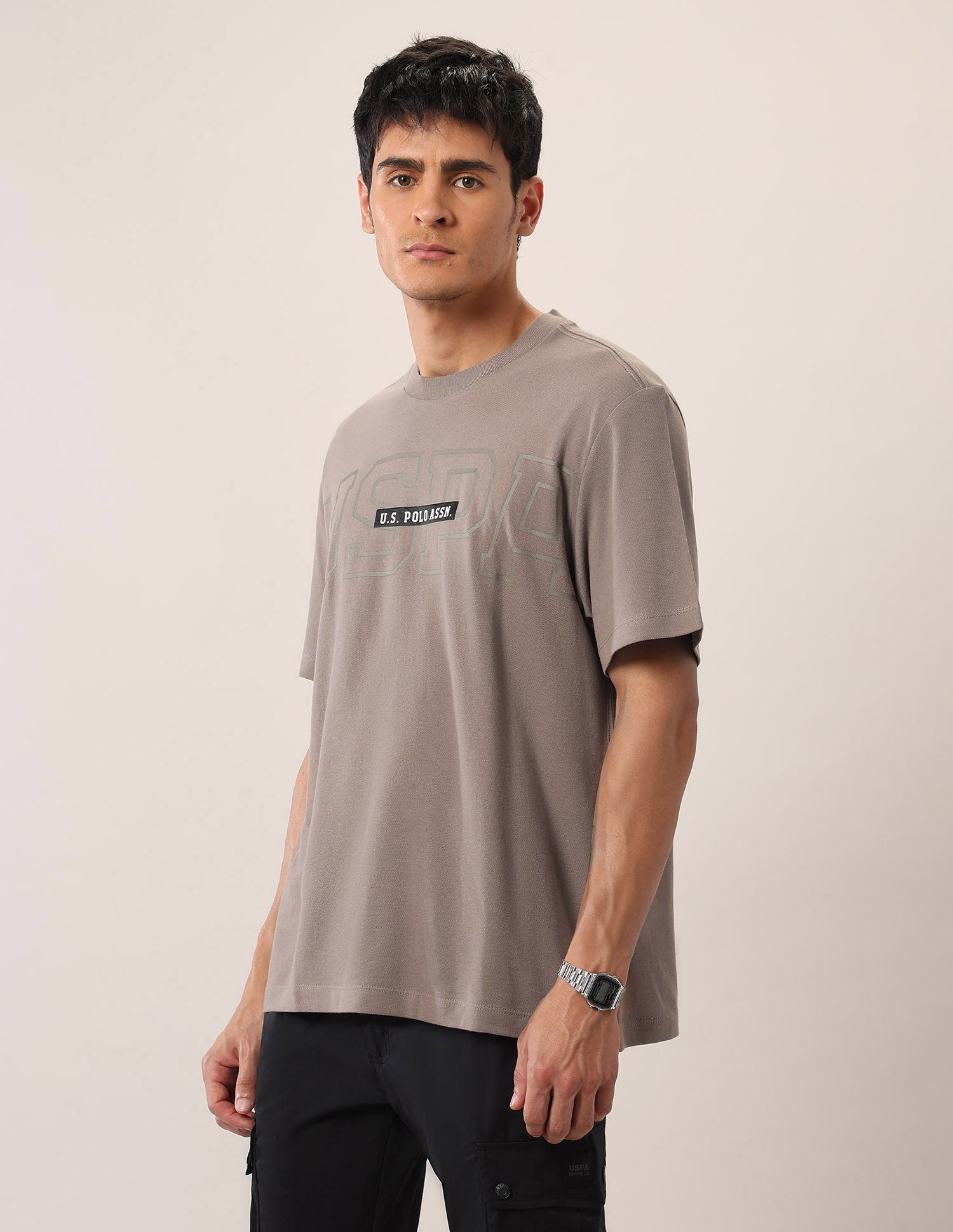 Brand Printed Relaxed Fit T-Shirt Beige - U.S. Polo Assn. India | Large