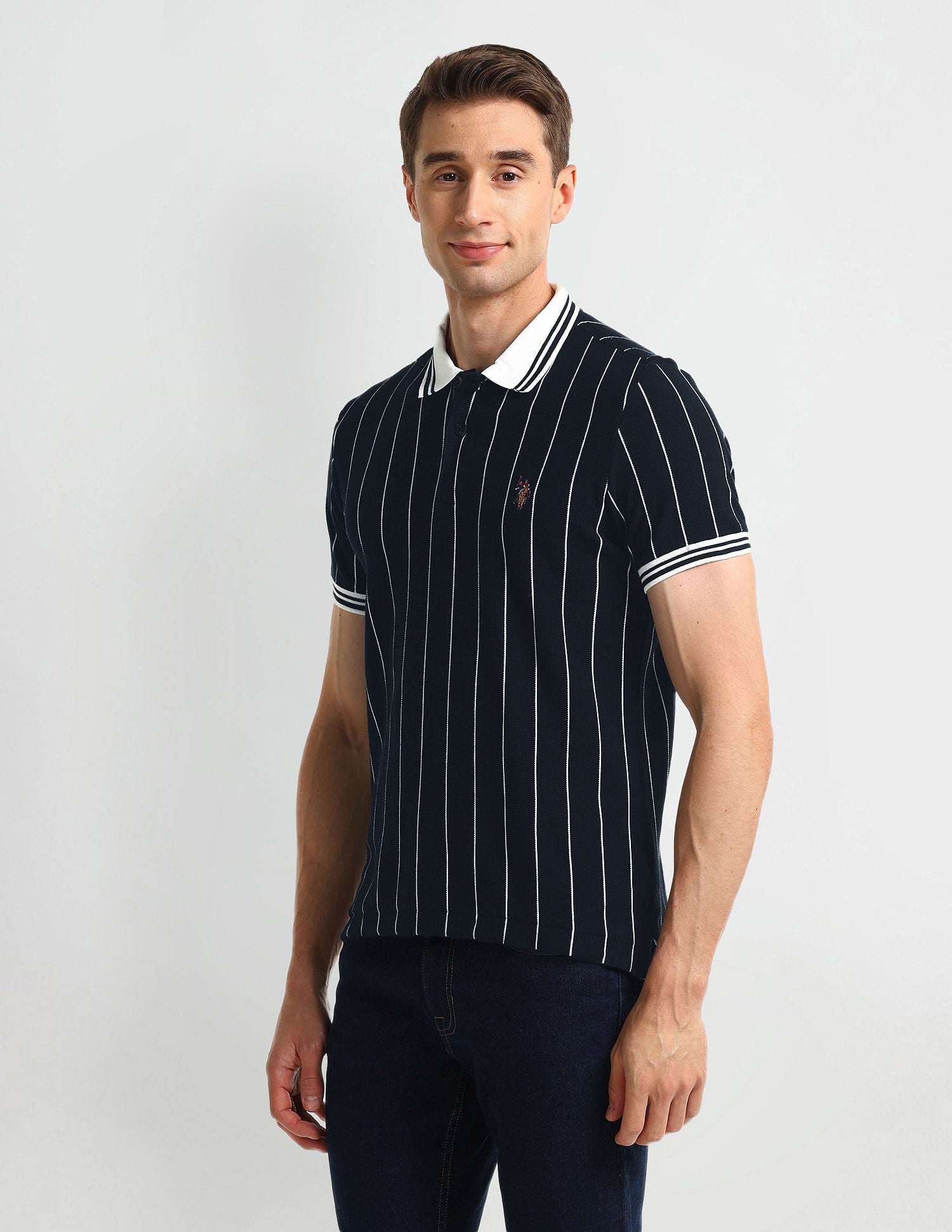 Muscle Fit Striped Polo Shirt Blue - U.S. Polo Assn. India | Large