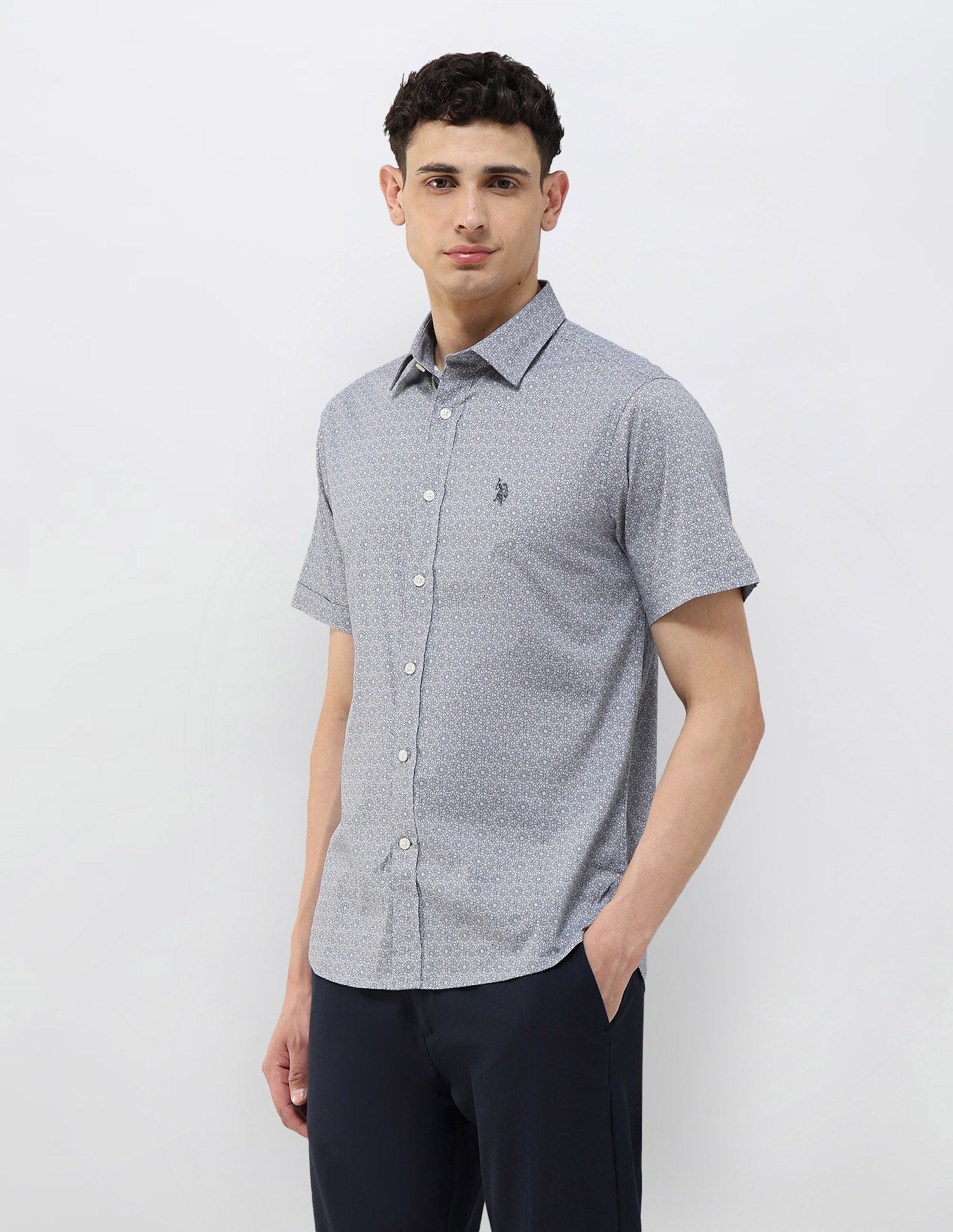 Geometric Printed Tailored Fit Shirt Navy - U.S. POLO ASSN. | Large