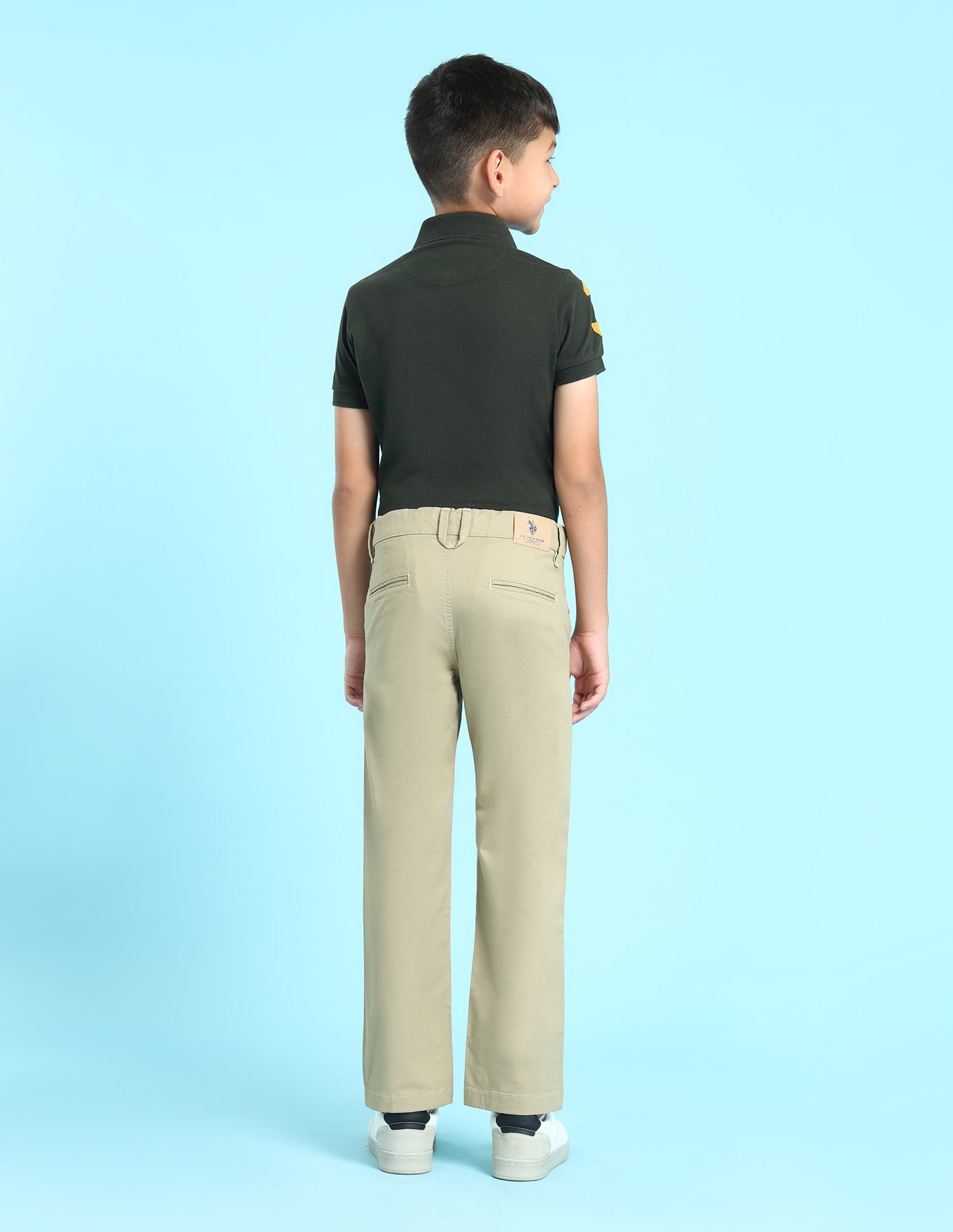 Boys Beige Mid Rise Twill Weave Solid Trousers Beige - U.S. POLO ASSN. | Large