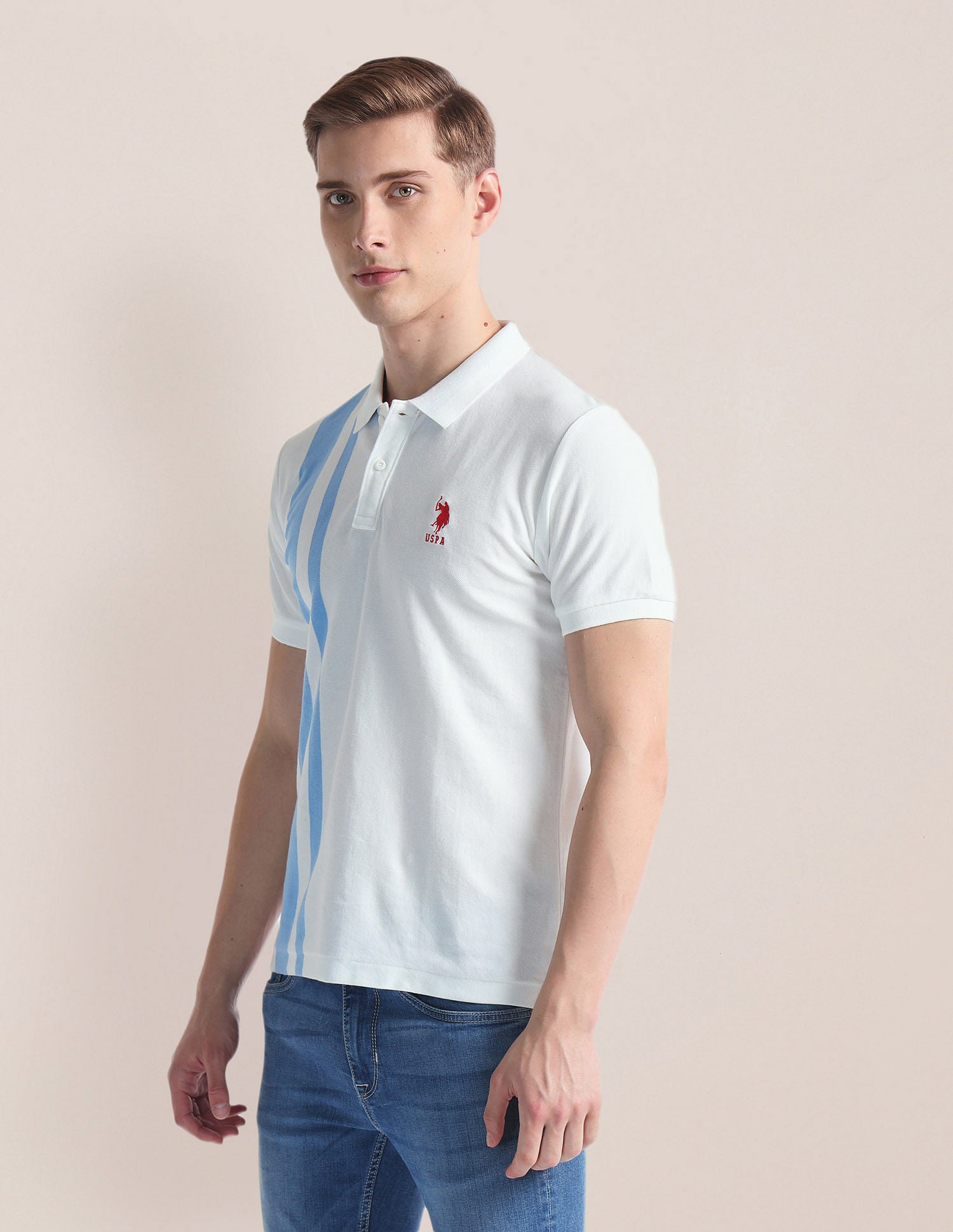 Vertical Stripe Logo Polo Shirt White - U.S. Polo Assn. India | Large