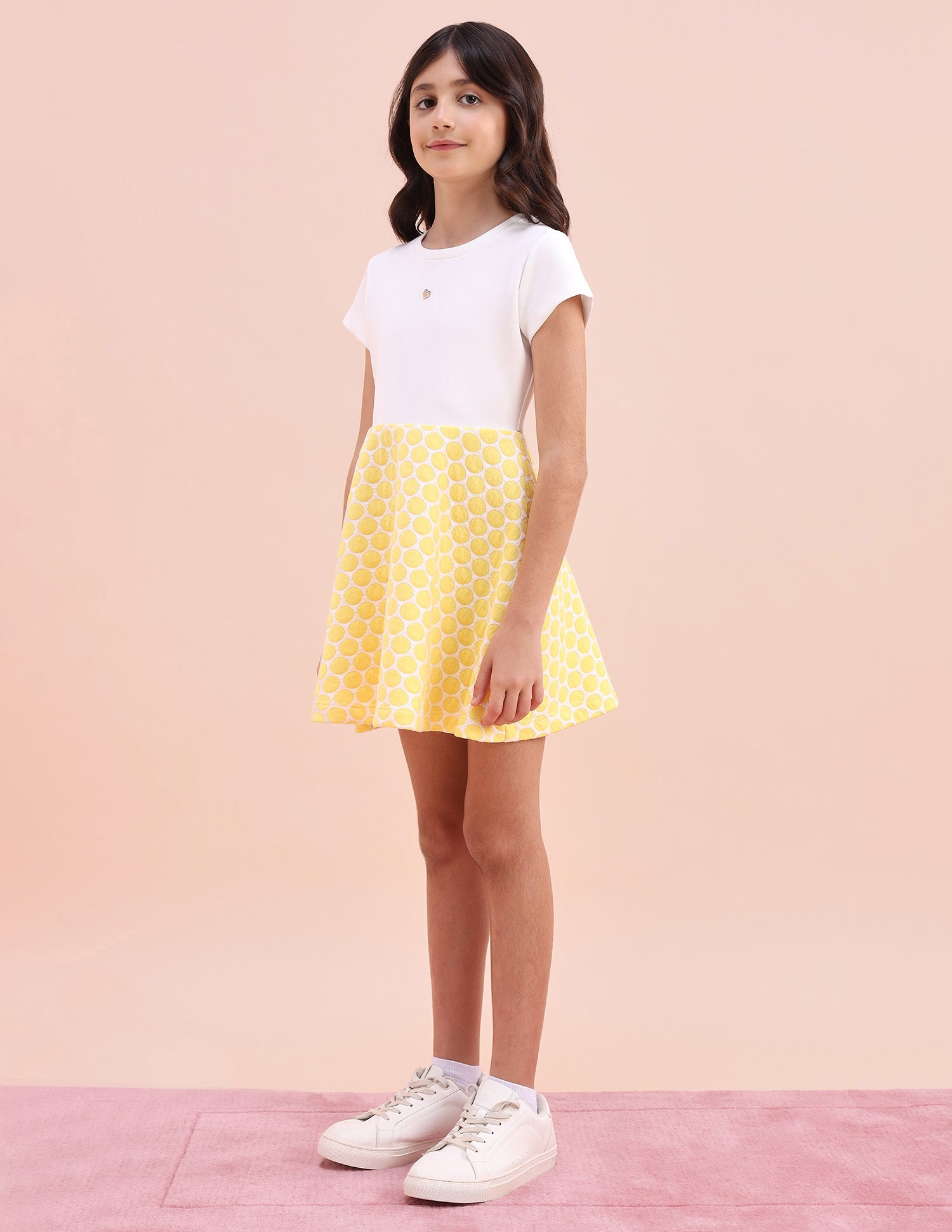 Girls Polka Dots Fit & Flare Dress Beige - U.S. POLO ASSN. | Large