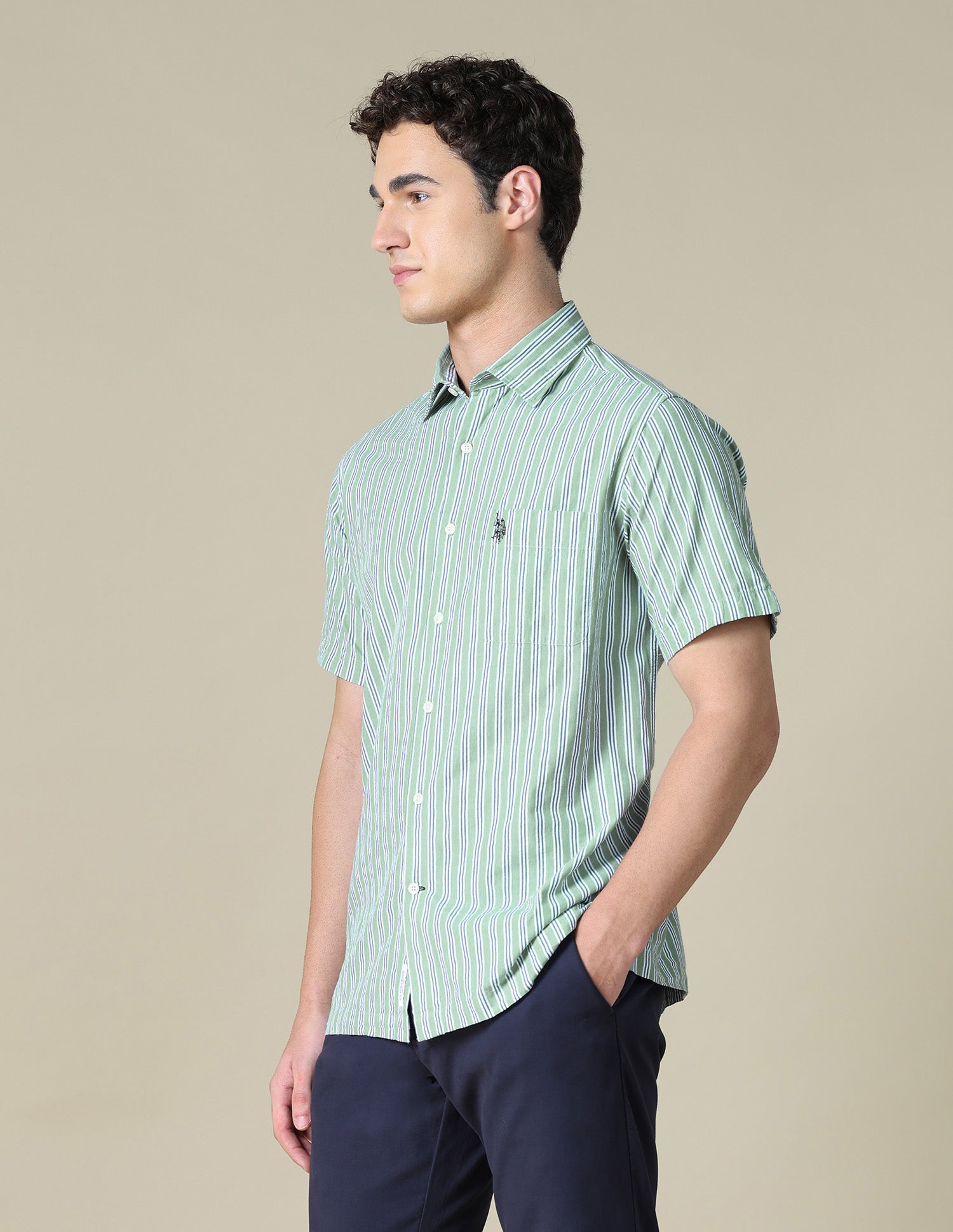 Vertical Striped Seersucker Shirt Light Green - U.S. Polo Assn. India | Large