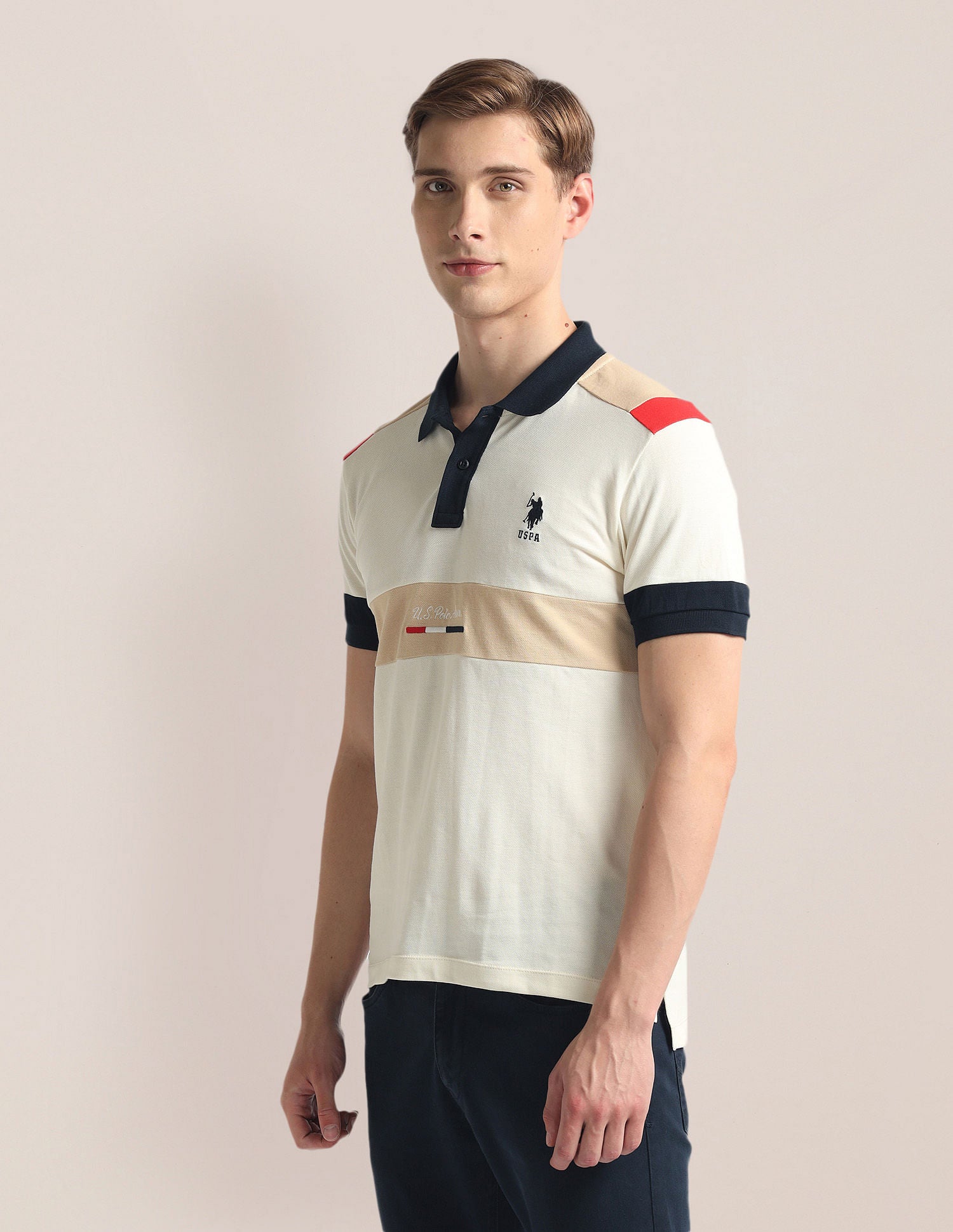 Colour Block Pique Polo Shirt Beige - U.S. Polo Assn. India | Large