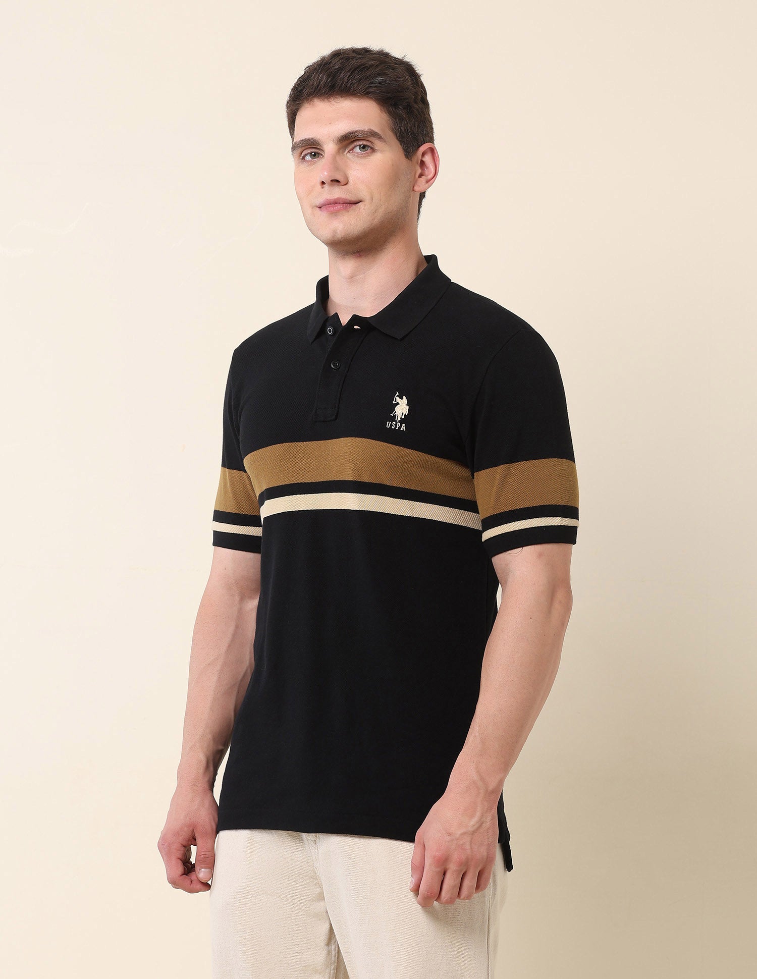 Horizontal Striped Modern Monochrome Polo Shirt Black - U.S. Polo Assn. India | Large