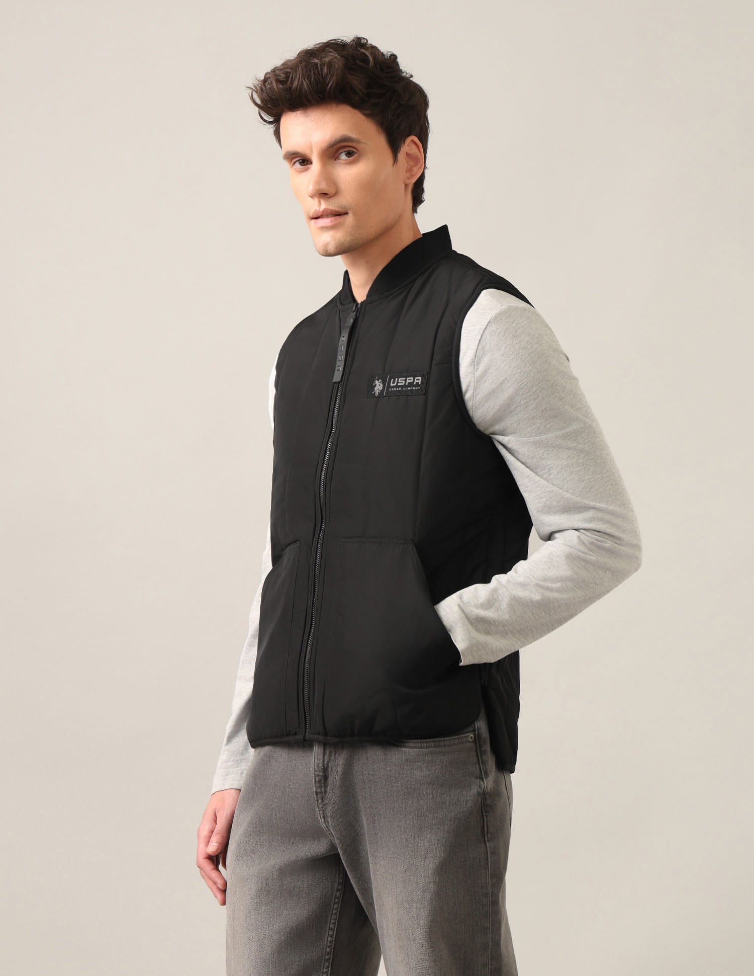 Colour blocked Regular Fit Jacket Black - U.S. Polo Assn. India | Large