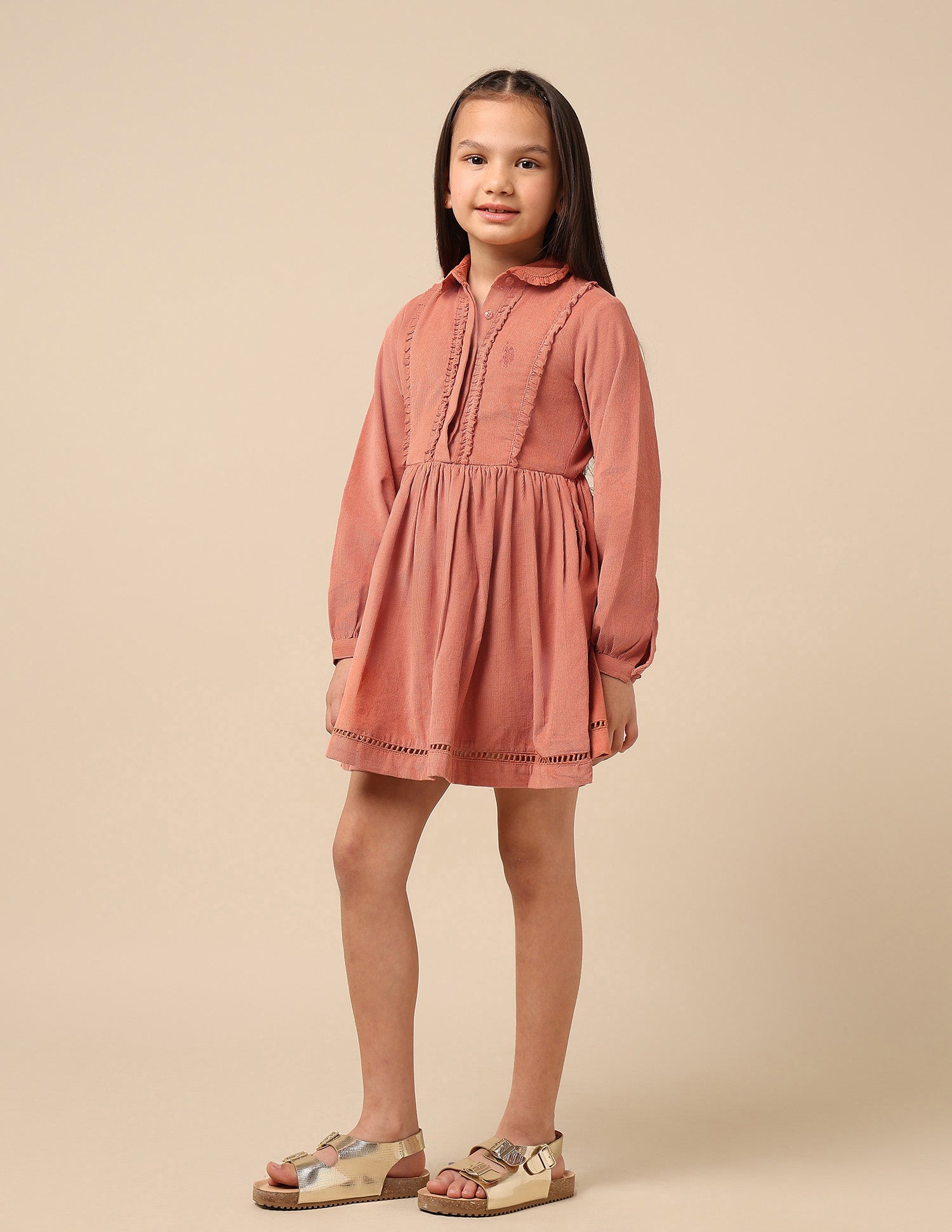 Girls Solid Shirt Dress Rust - U.S. POLO ASSN. | Large