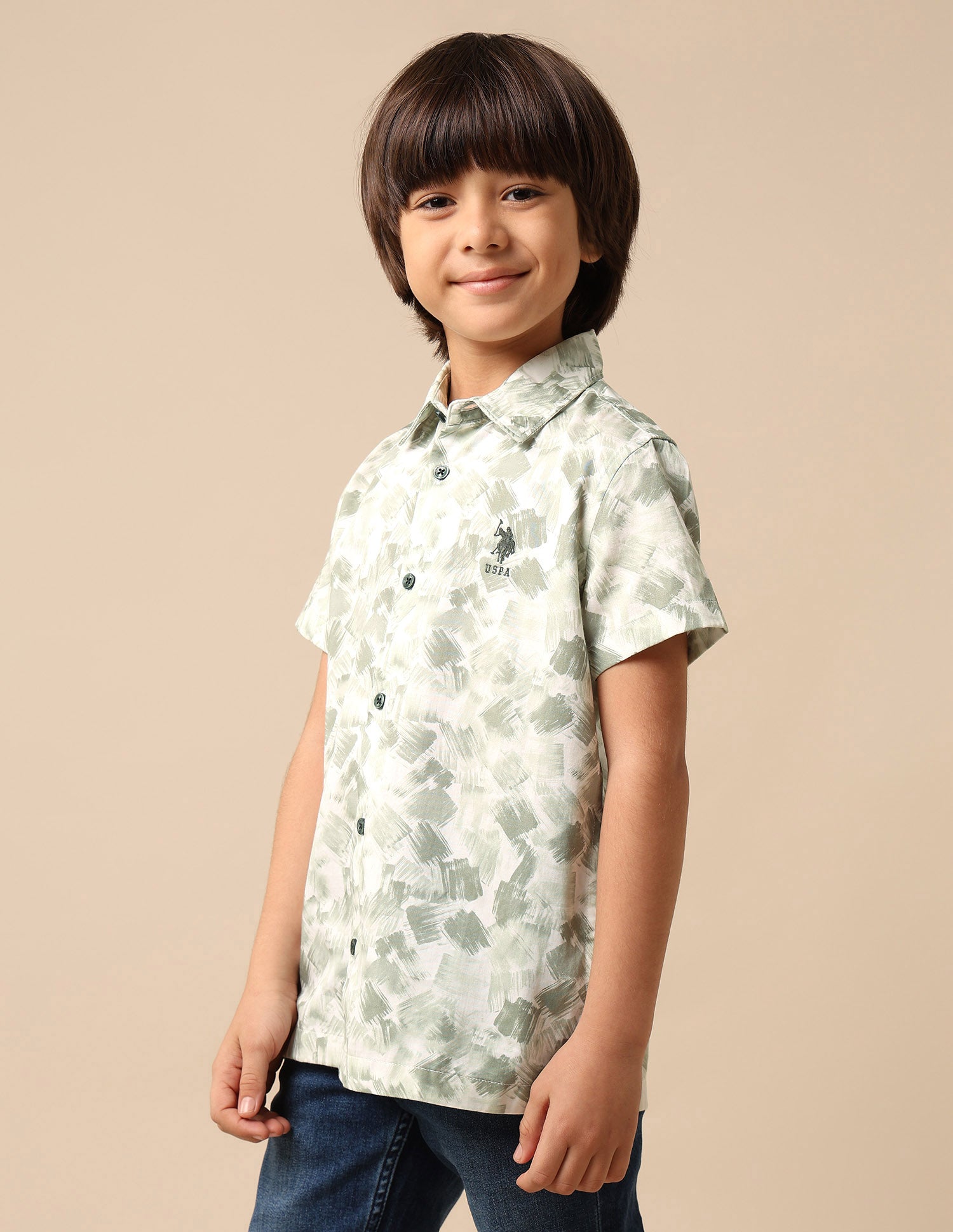 Boys Abstract Printed Satin Shirt Light Green - U.S. POLO ASSN. | Large