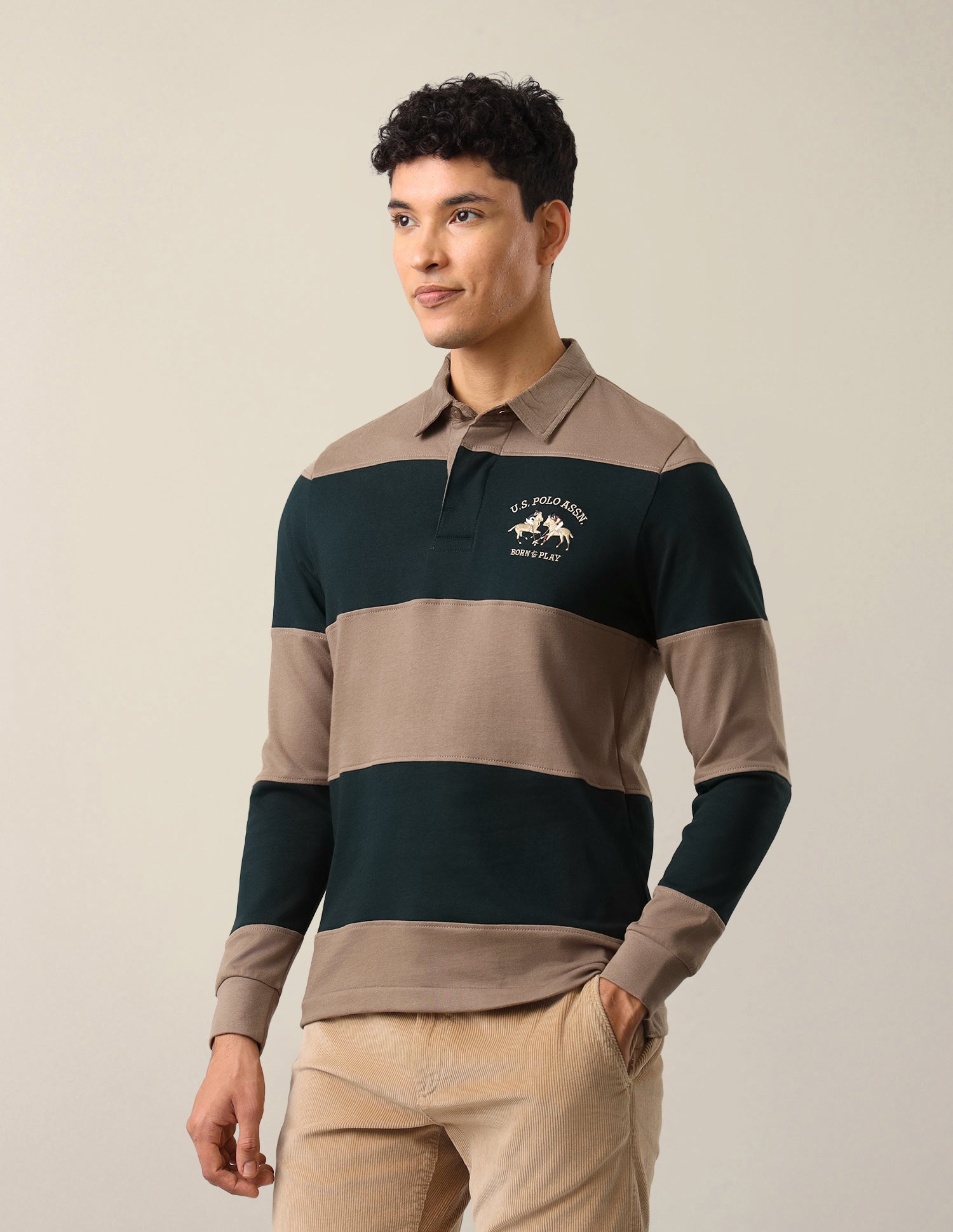 Horizontal Striped Slim Fit Polo Shirt Green - U.S. Polo Assn. India | Large