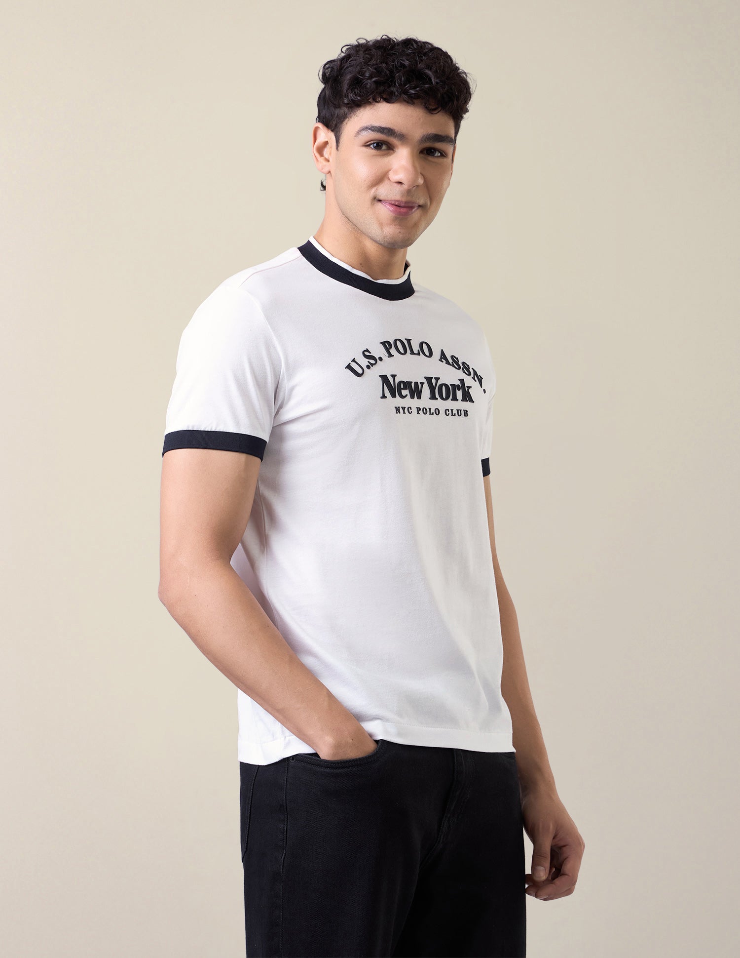 Typographic Brand Printed Slim Fit T-Shirt White - U.S. Polo Assn. India | Large
