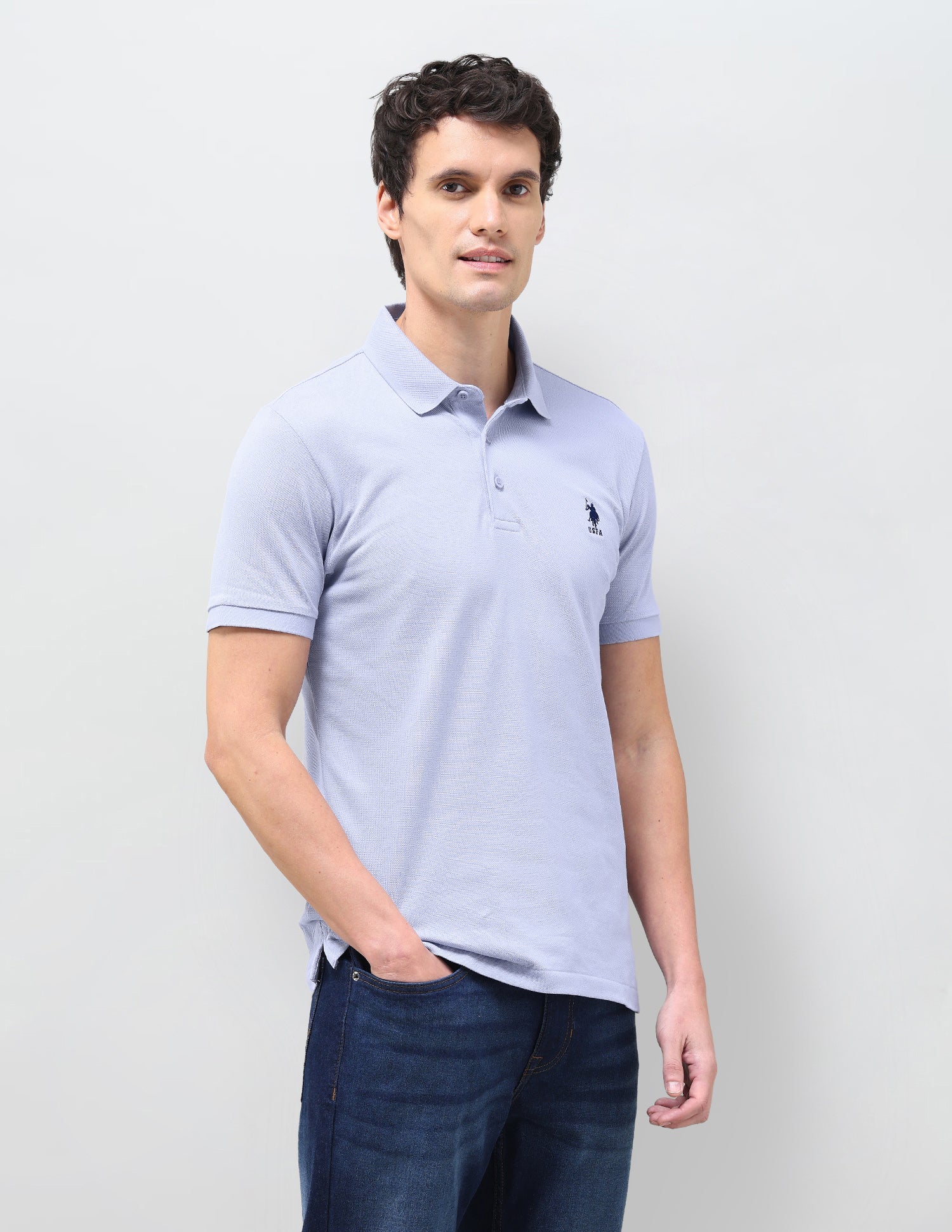 Solid Slim Fit Polo Shirt Light Blue - U.S. Polo Assn. India | Large