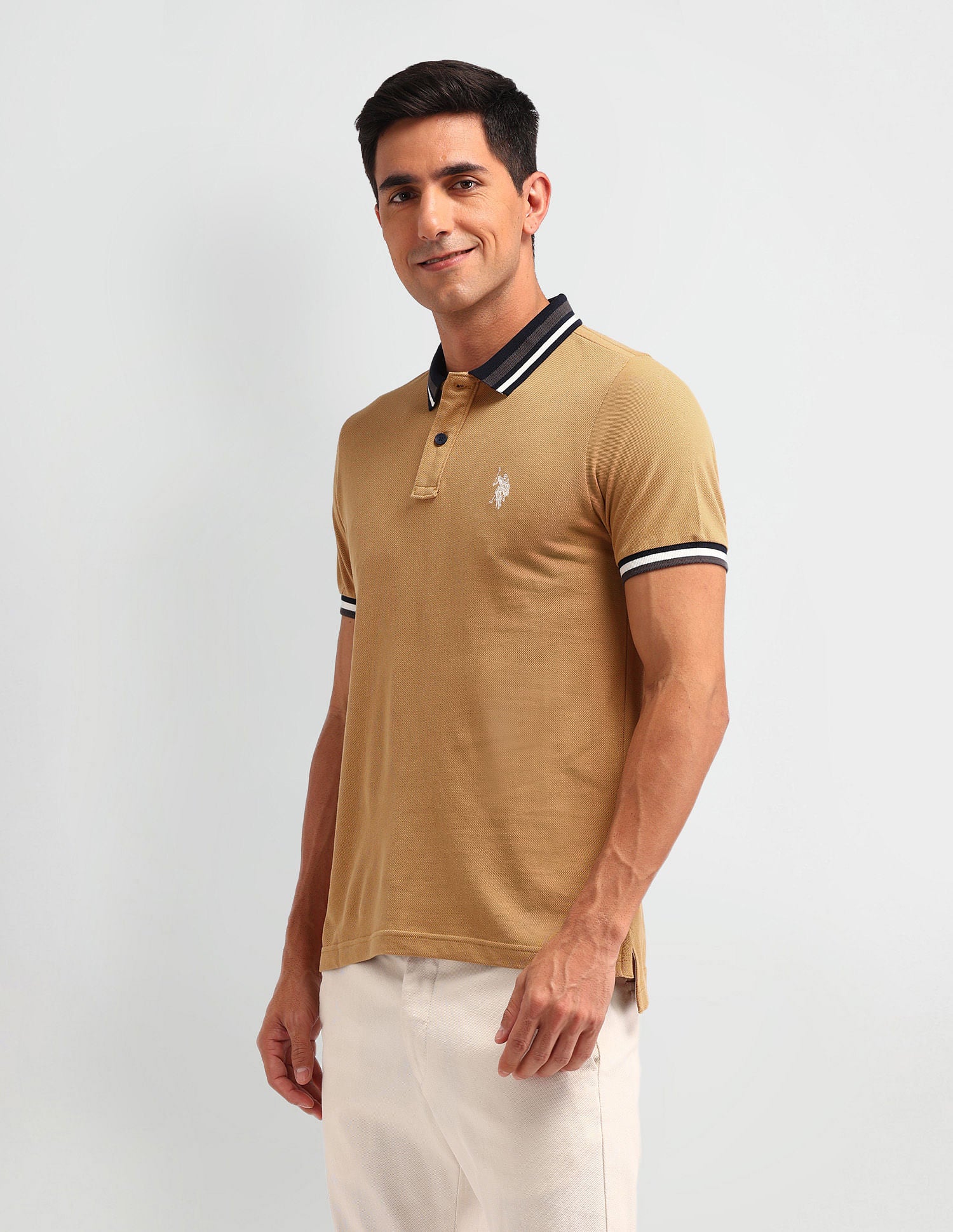 Outdoor Muscle Fit Solid Polo Shirt Tan - U.S. POLO ASSN. | Large