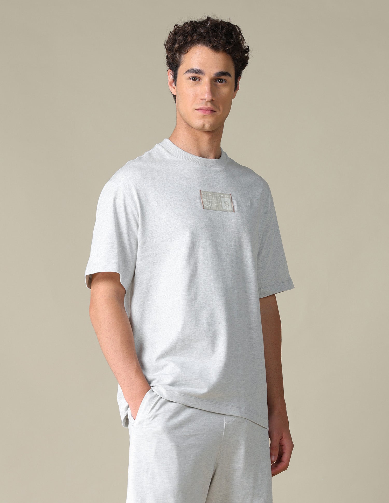Heathered Relaxed Fit T-Shirt Ecru Melange - U.S. Polo Assn. India | Large