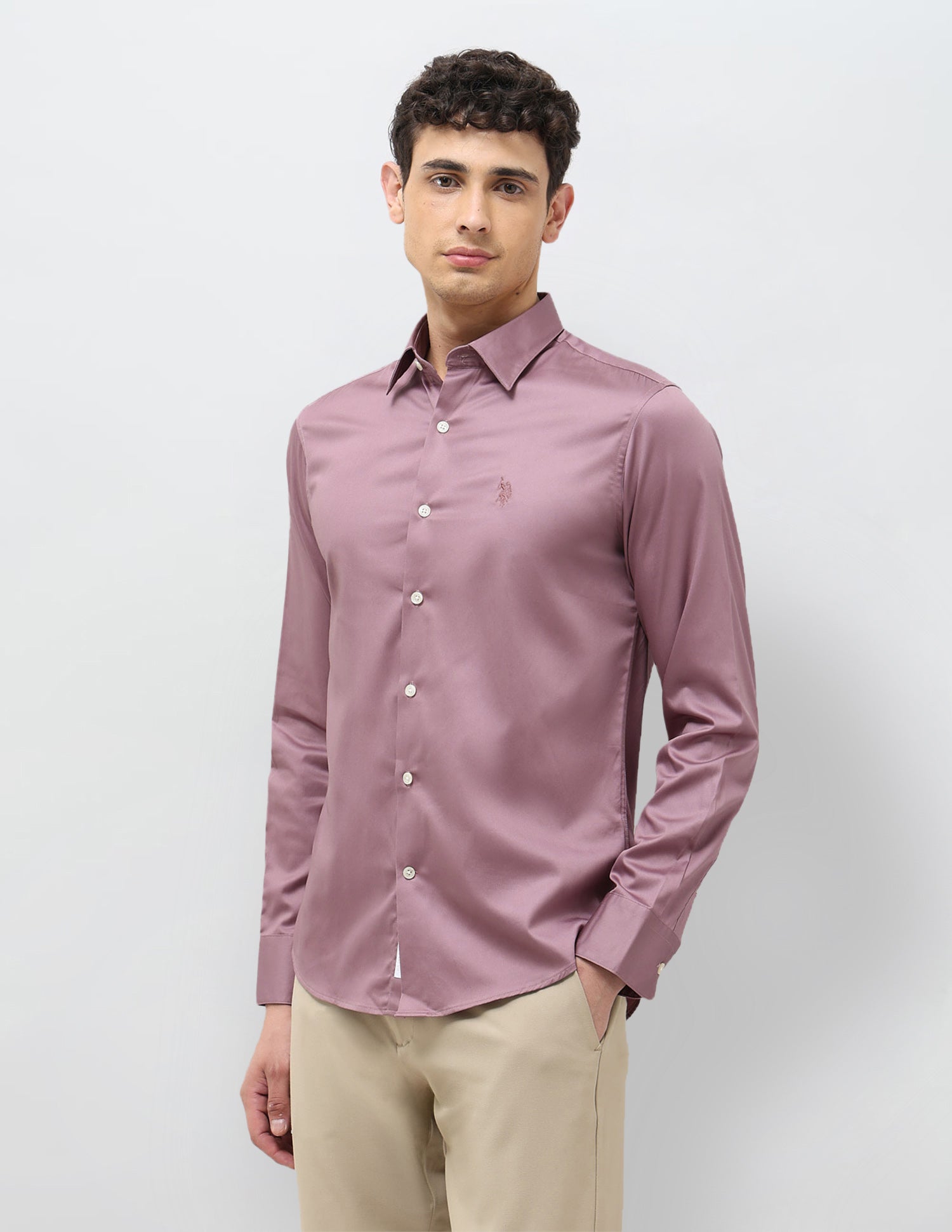 Satin Tailored Fit Shirt Pink - U.S. POLO ASSN. | Large