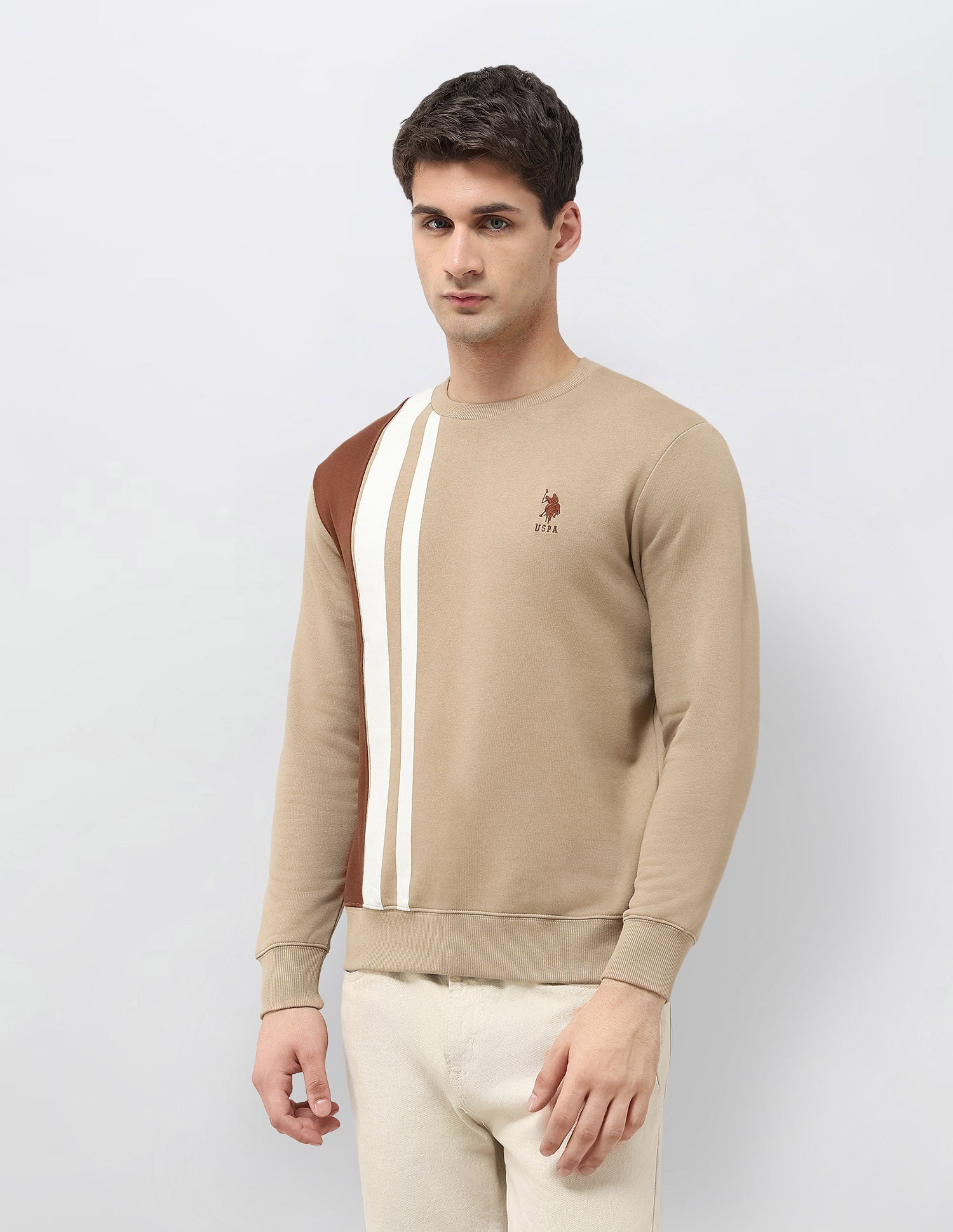 Colorblocked Regular Fit Sweatshirt Light Brown - U.S. POLO ASSN. | Large