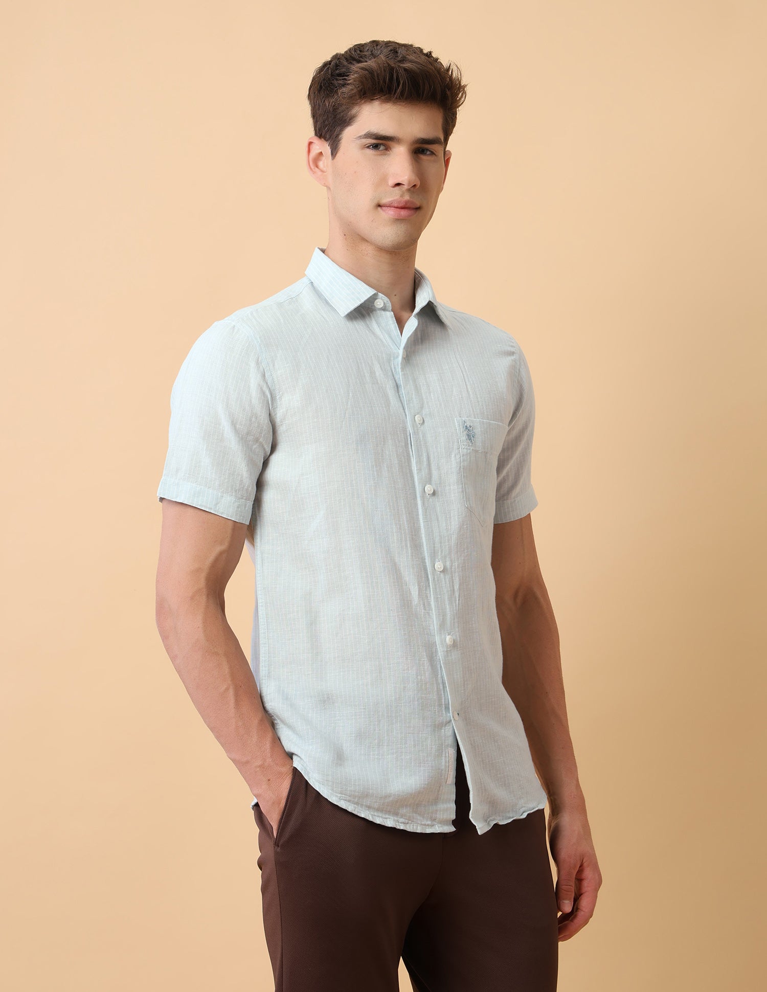 Pacho X Vertical Striped Regular Fit Shirt Light Green - U.S. Polo Assn. India | Large