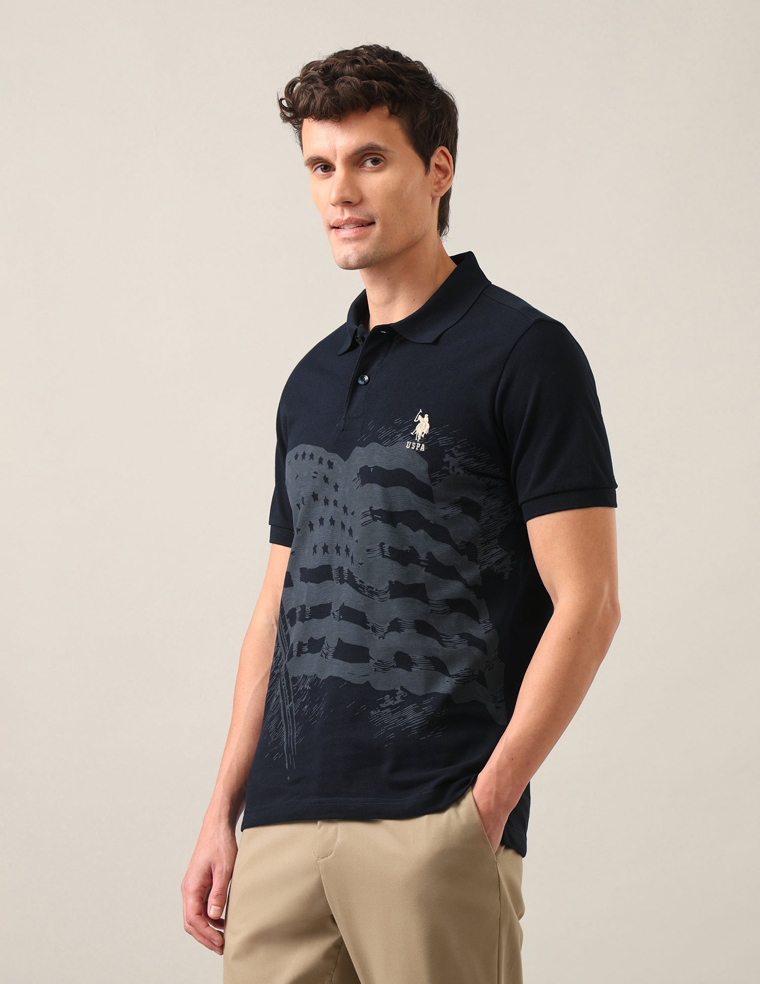 Graphic Printed Slim Fit Polo Shirt Navy - U.S. Polo Assn. India | Large