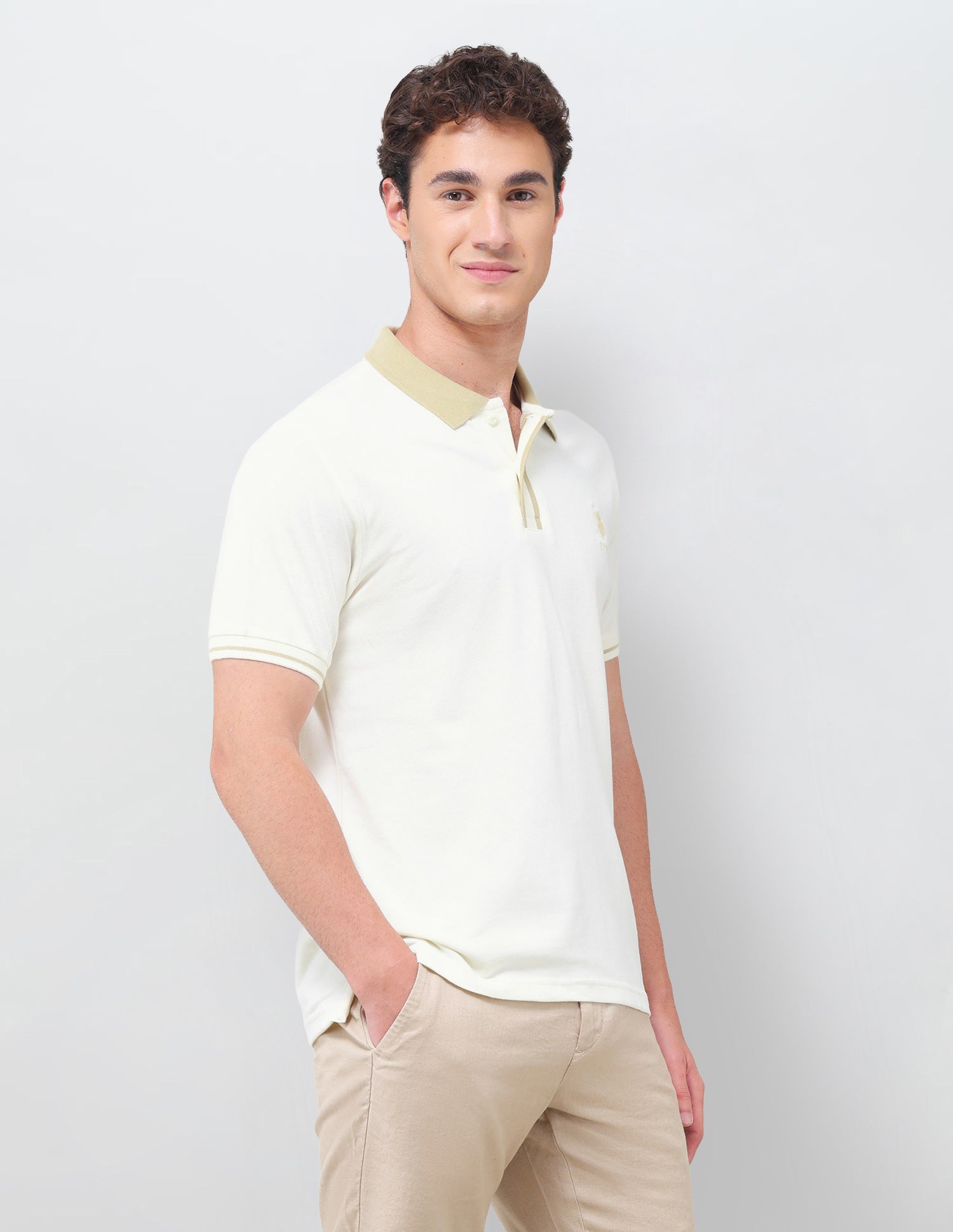 Solid Regular Fit Polo Shirt Off White - U.S. Polo Assn. India | Large
