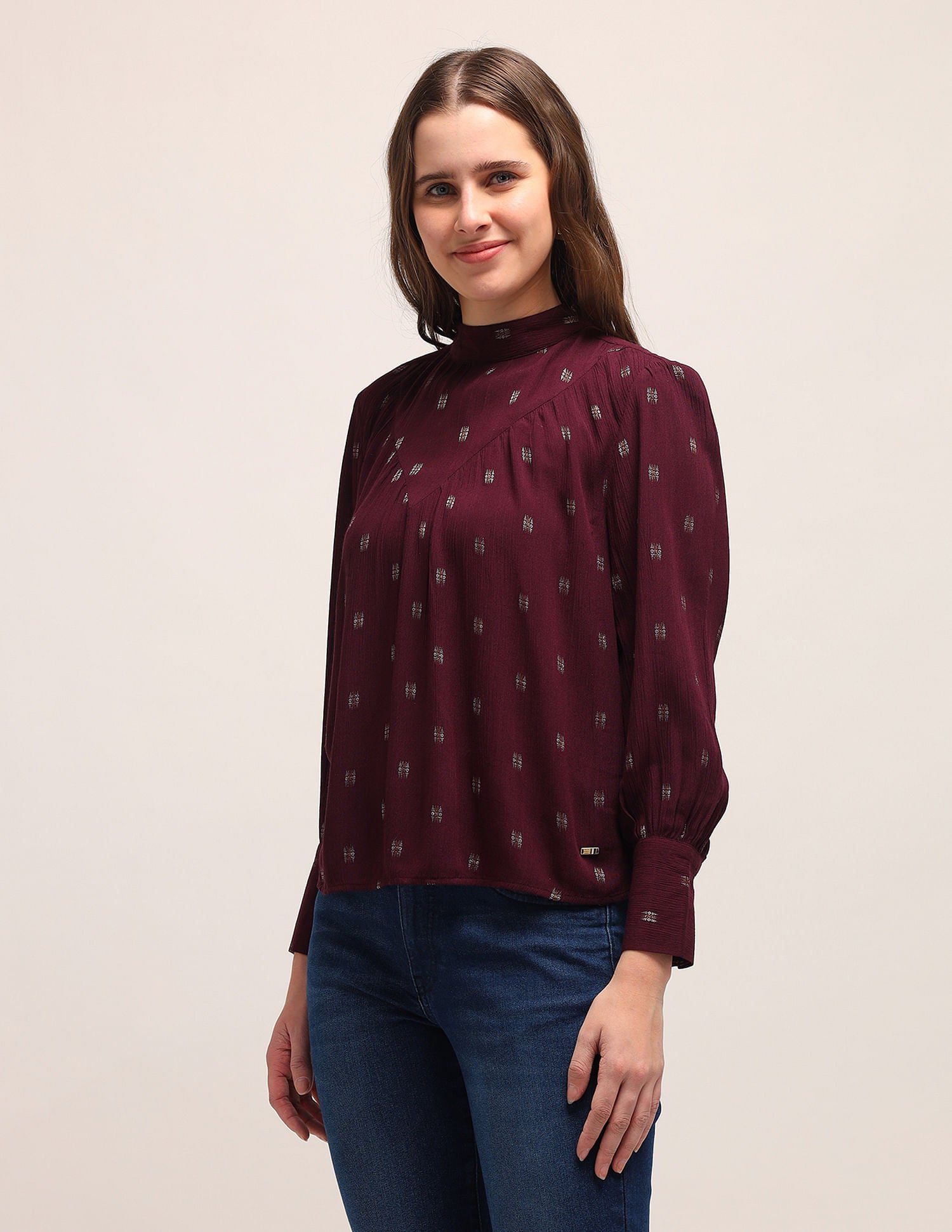 Patterned Weave Regular Fit Top Wine - U.S. POLO ASSN. | Large