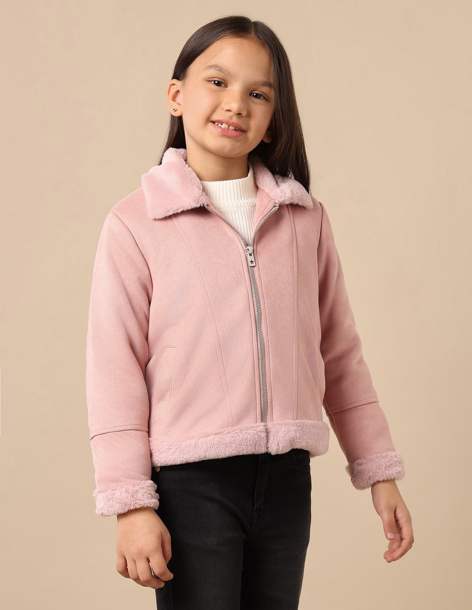 Girls Zip Up Suede Jacket Light Pink - U.S. POLO ASSN. | Large