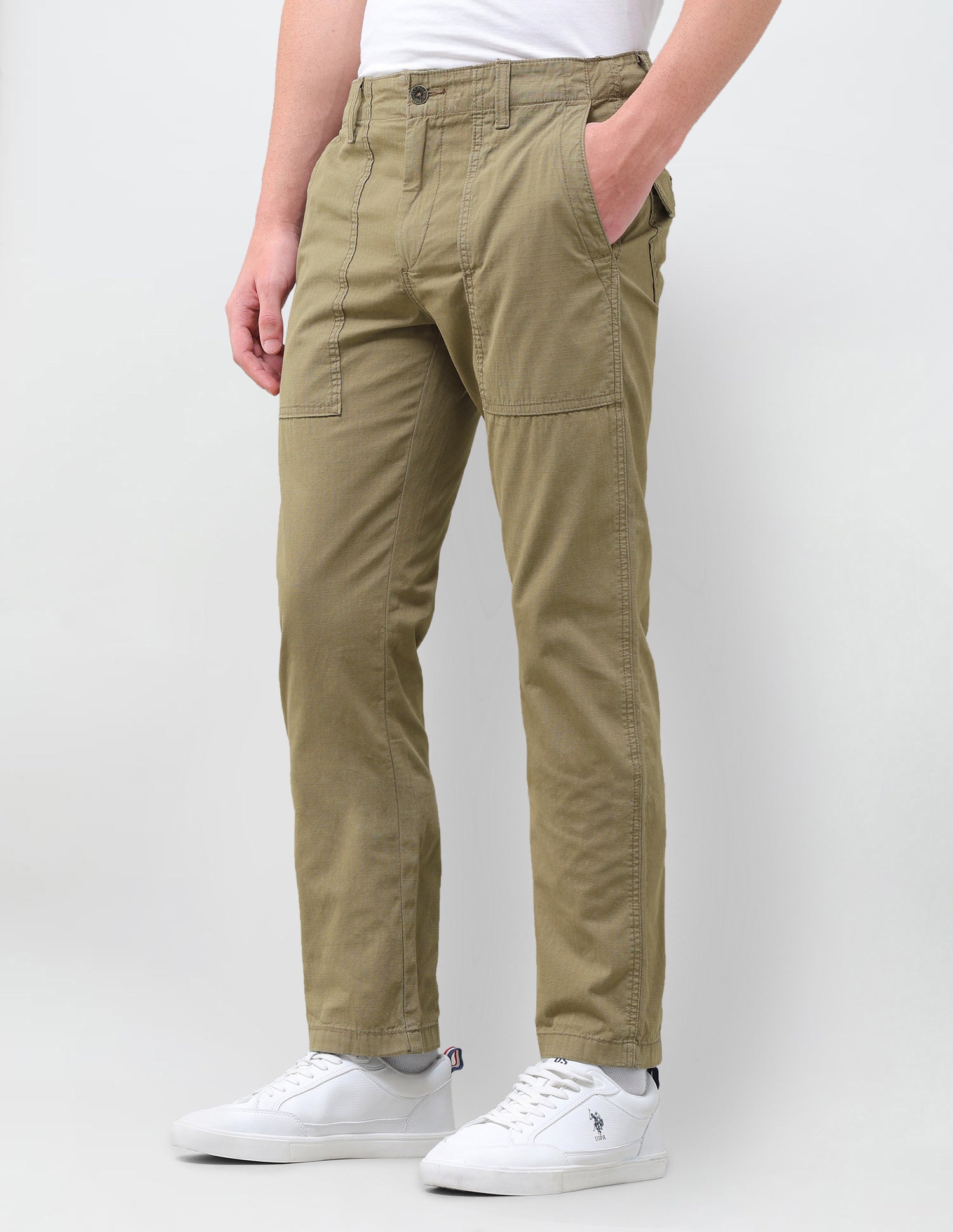 Harold Slim Straight Fit Mid Rise Trouser Tan - U.S. Polo Assn. India | Large