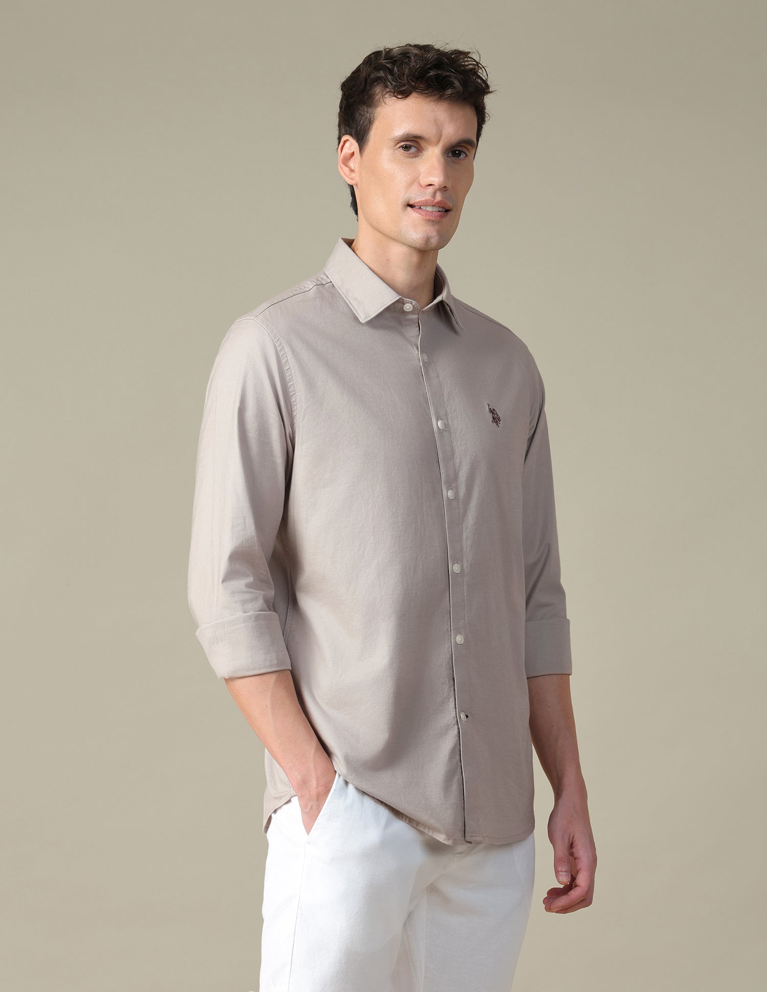 Oxford Tailored Fit Shirt Beige - U.S. Polo Assn. India | Large