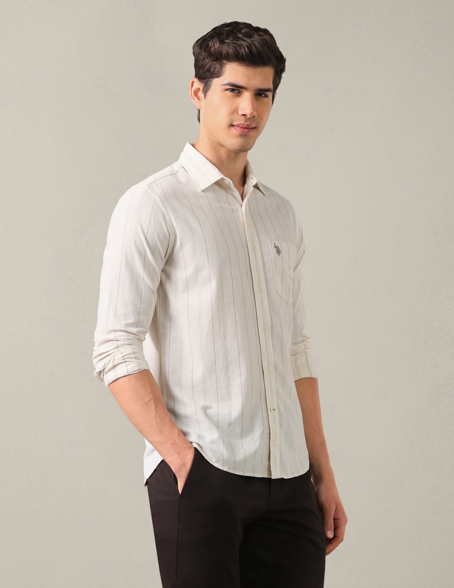 Tailored Fit Corduroy Shirt White - U.S. Polo Assn. India | Large