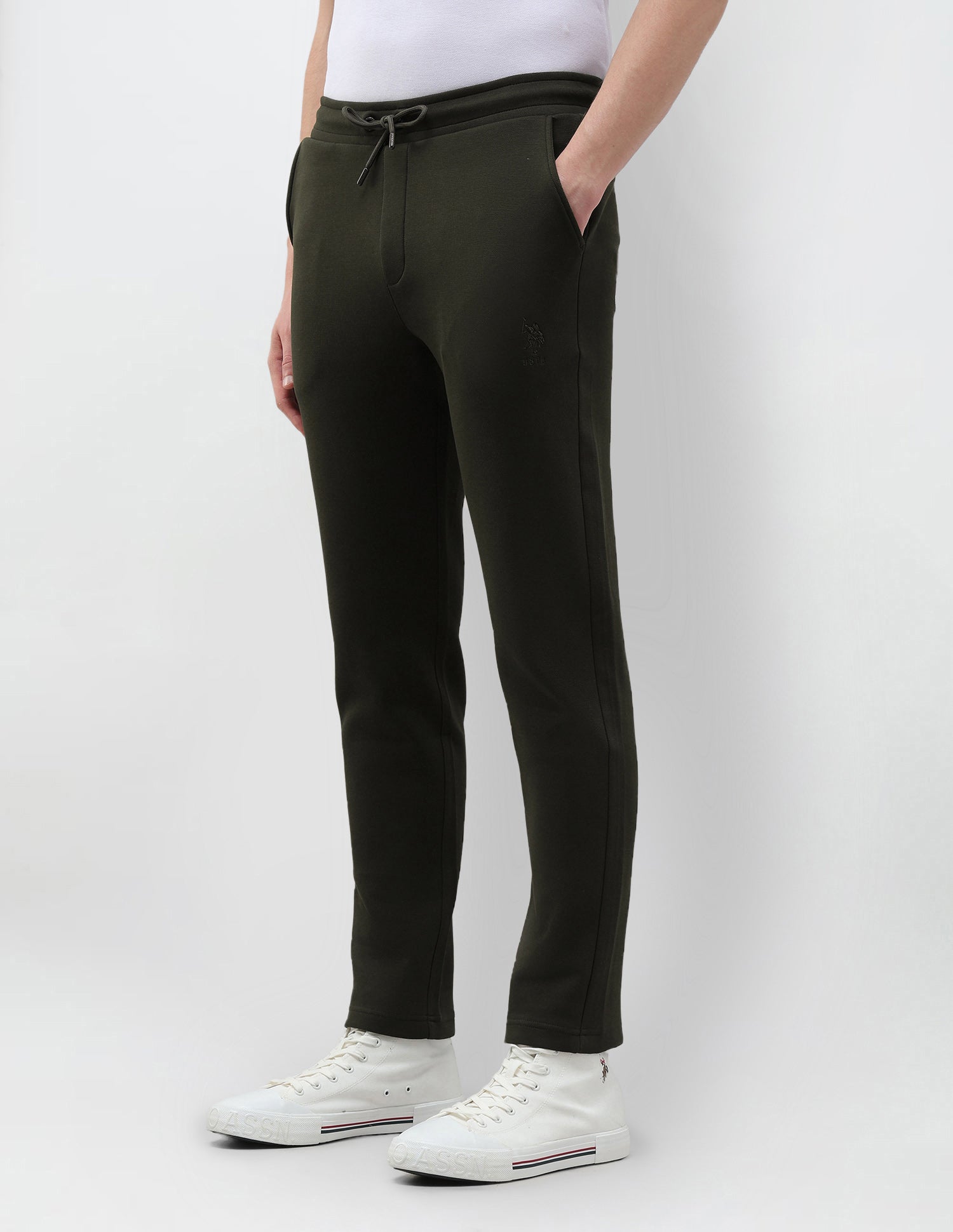Mid Rise Solid Track Pants Dark Green - U.S. Polo Assn. India | Large