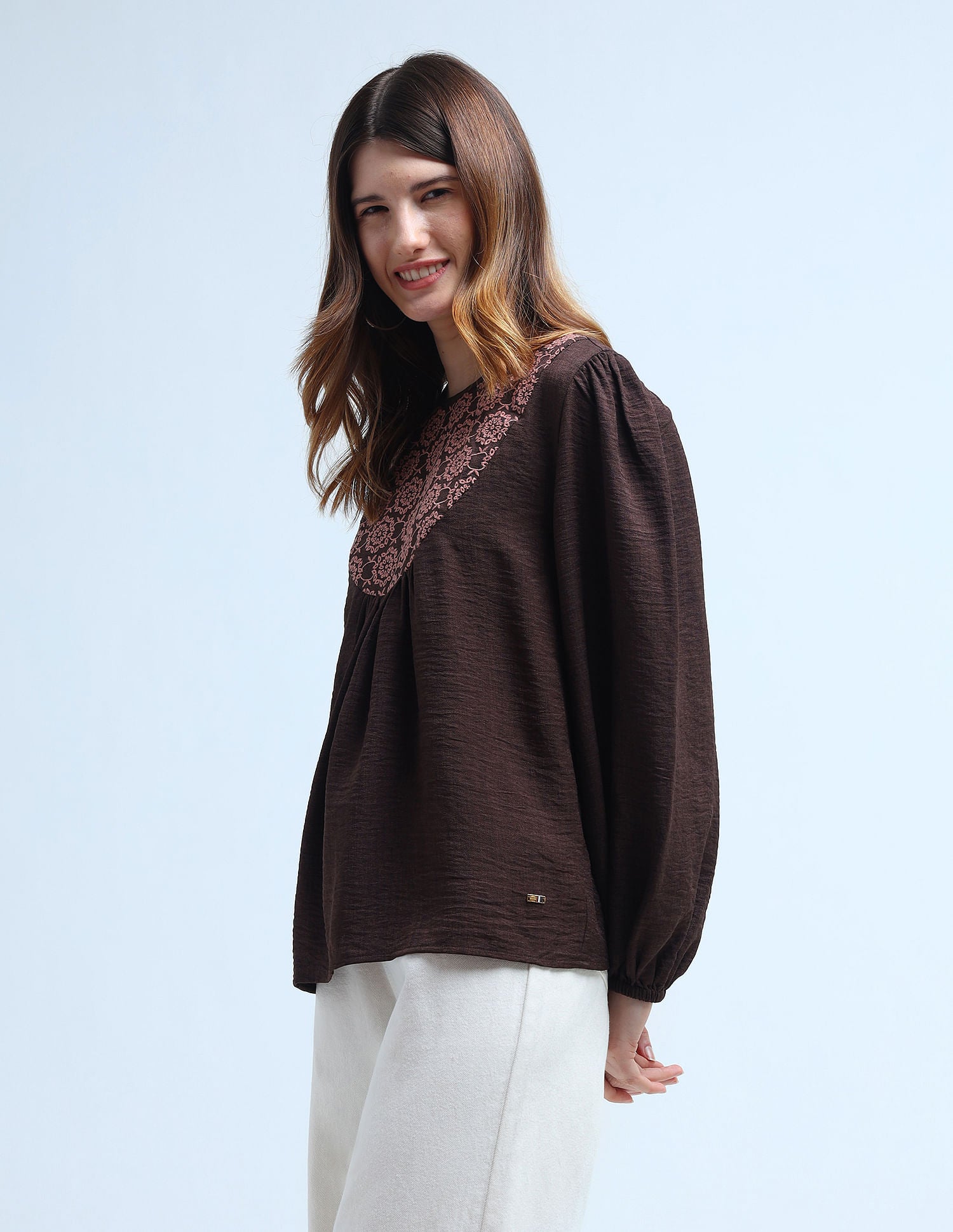 Loose Fit Yoke Embroidered Top Brown - U.S. POLO ASSN. | Large