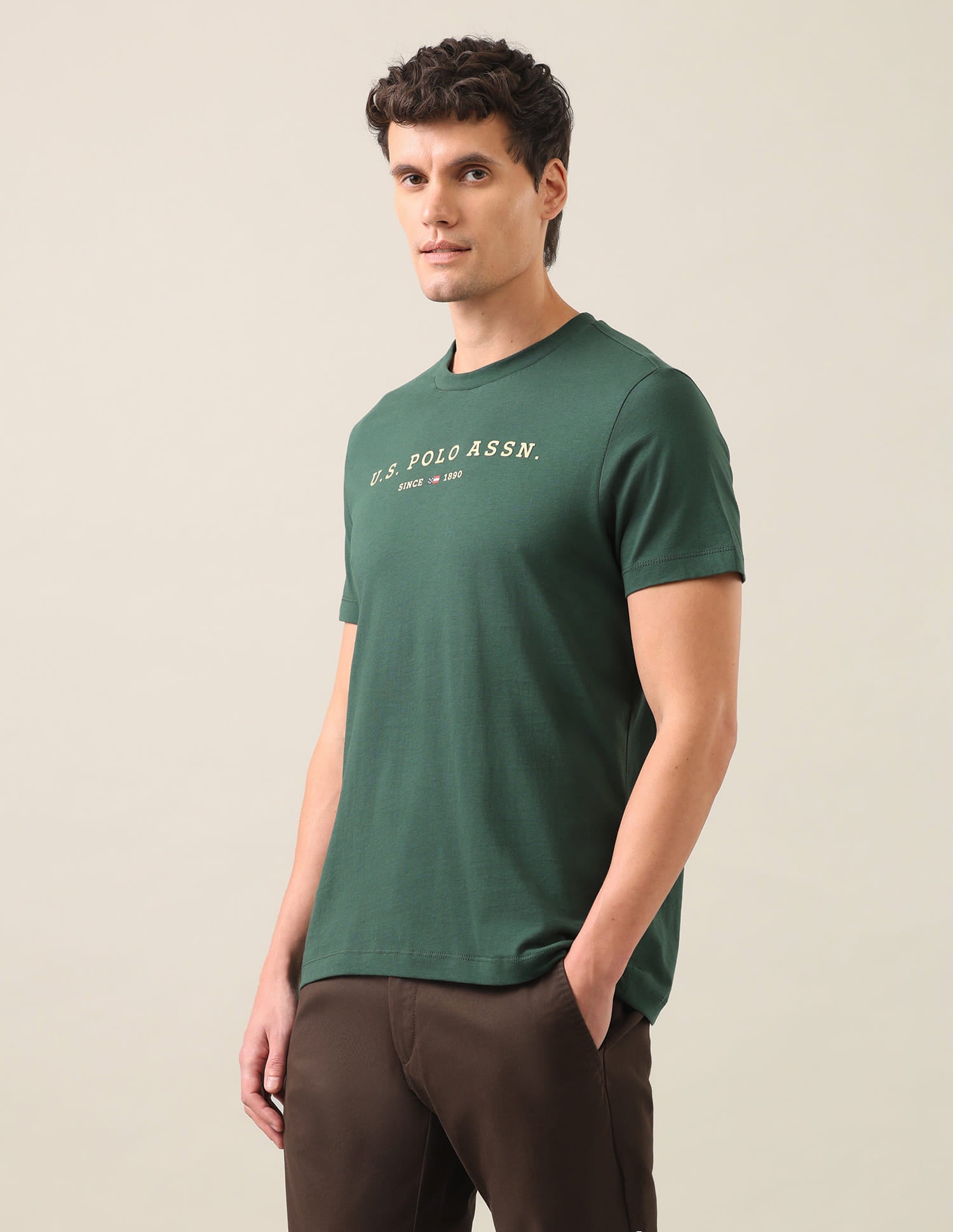 Brand Embossed Regular Fit T-Shirt Dark Green - U.S. Polo Assn. India | Large