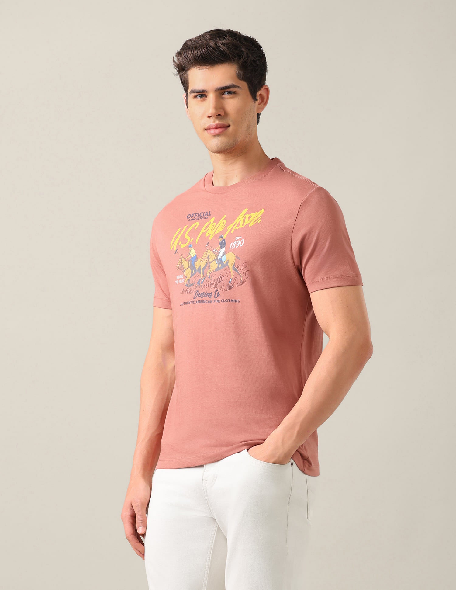 Graphic Brand Printed Slim Fit T-Shirt Orange - U.S. Polo Assn. India | Large