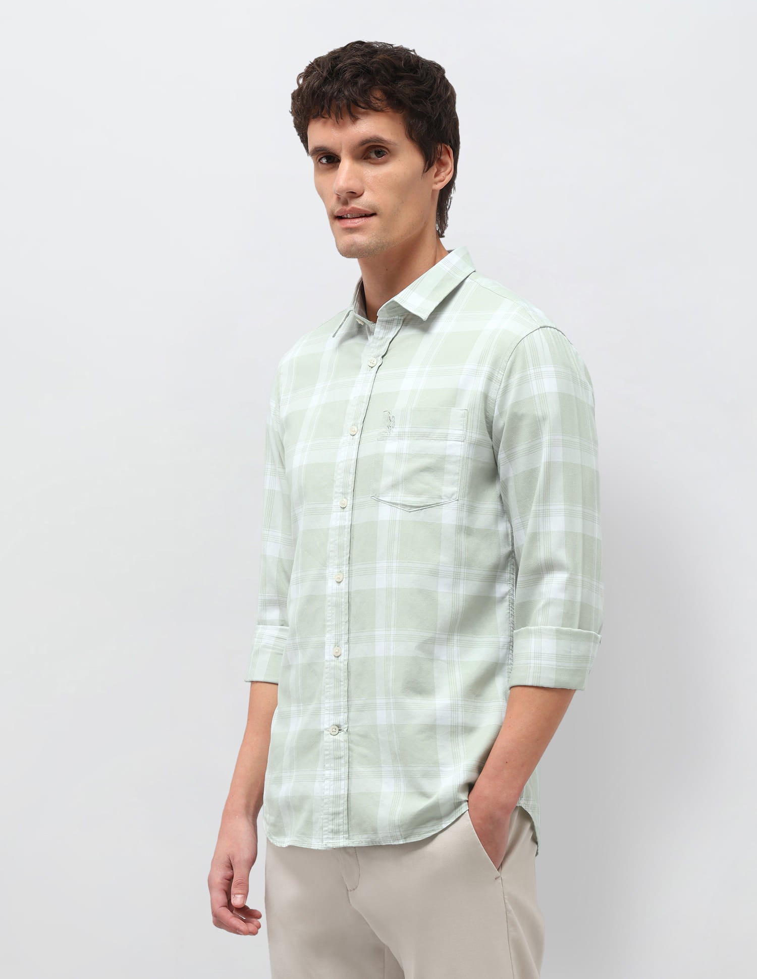 Plaid Tailored Fit Shirt Green - U.S. Polo Assn. India | Large