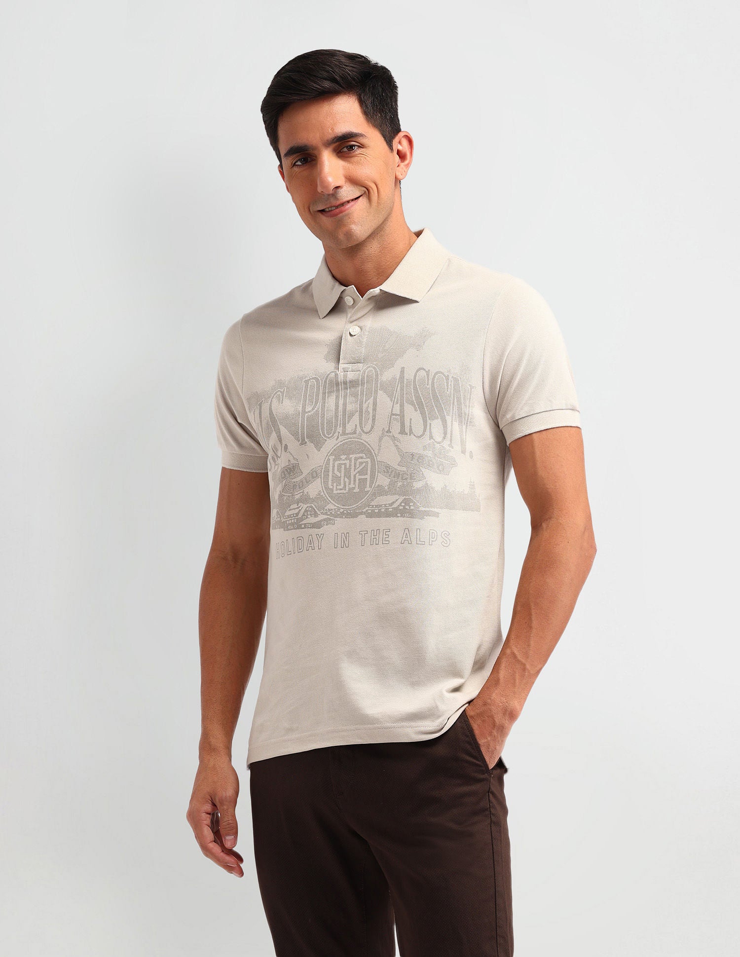 Outdoor Muscle Fit Brand Polo Shirt Beige - U.S. POLO ASSN. | Large