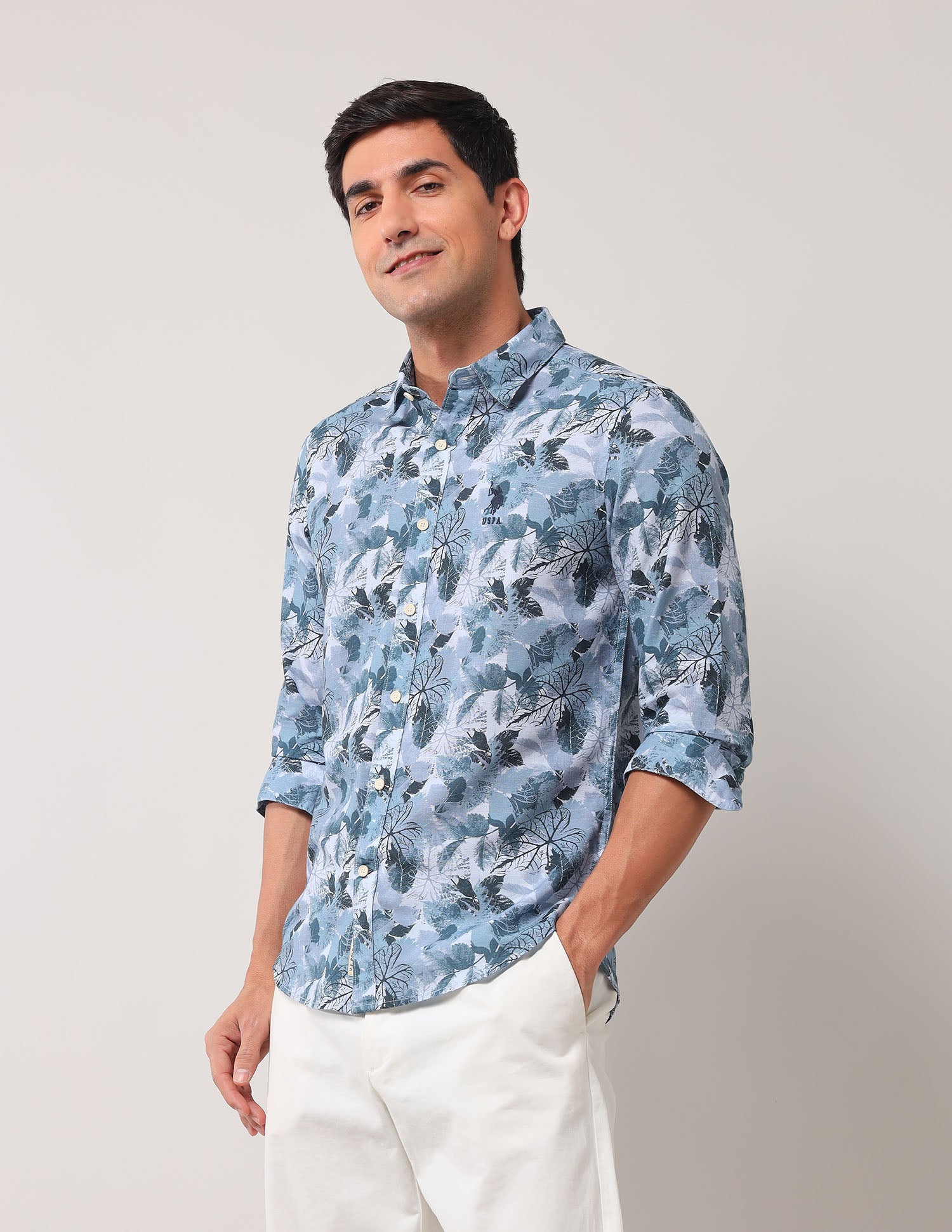Regular Fit Floral Printed Shirt Blue - U.S. POLO ASSN. | Large