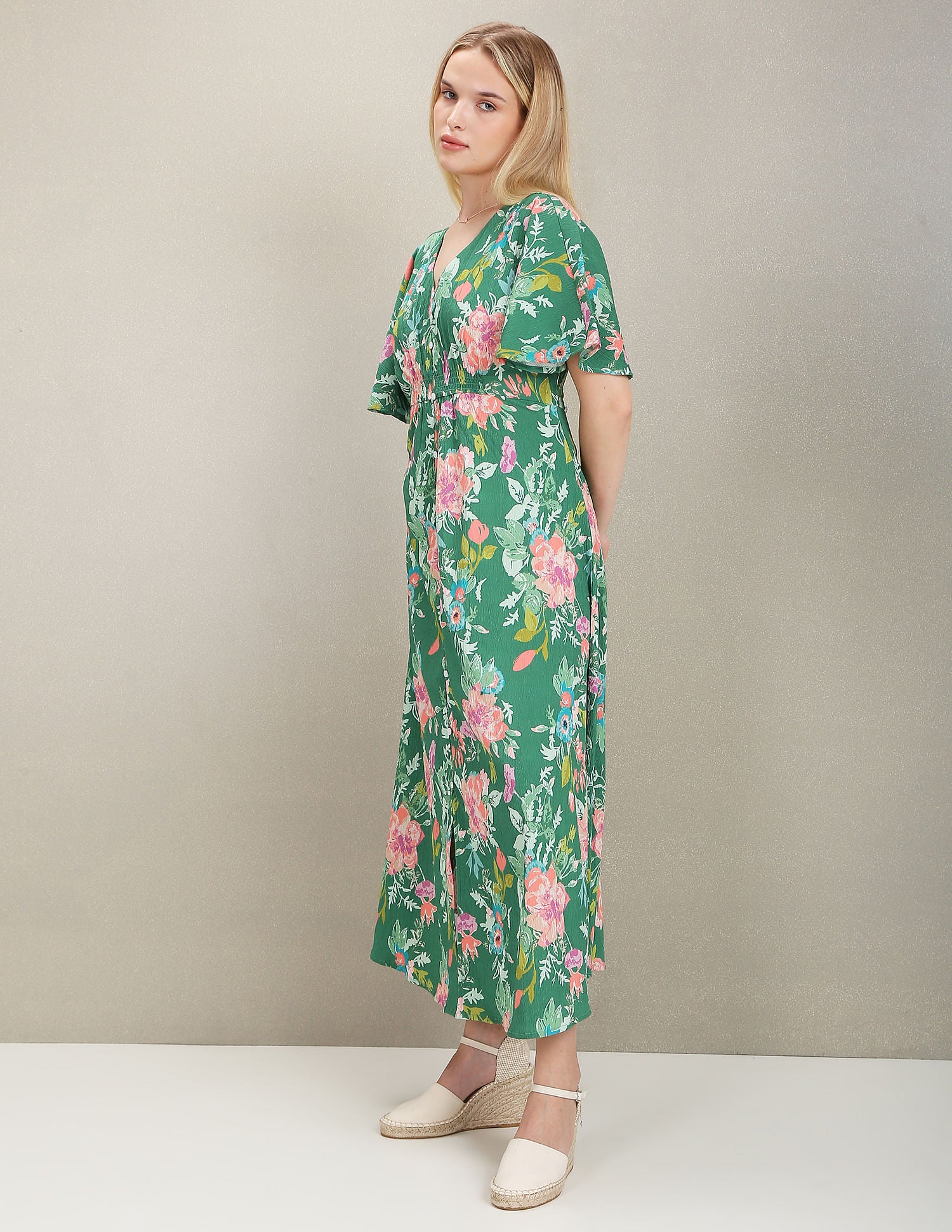 Floral Print Fit And Flare Dress Green - U.S. POLO ASSN. | Large