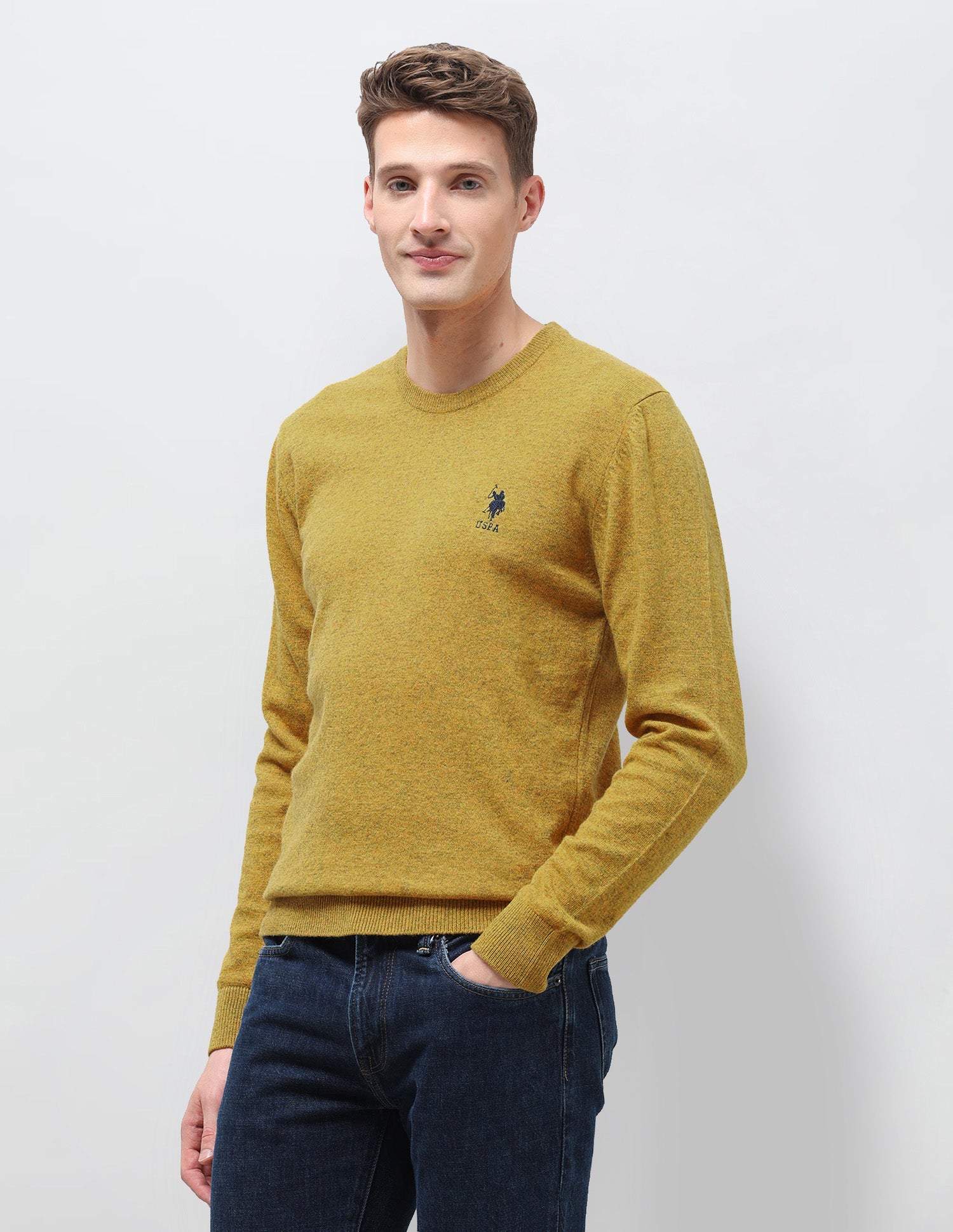 Heathered Regular Fit Sweater Mustard - U.S. Polo Assn. India | Large
