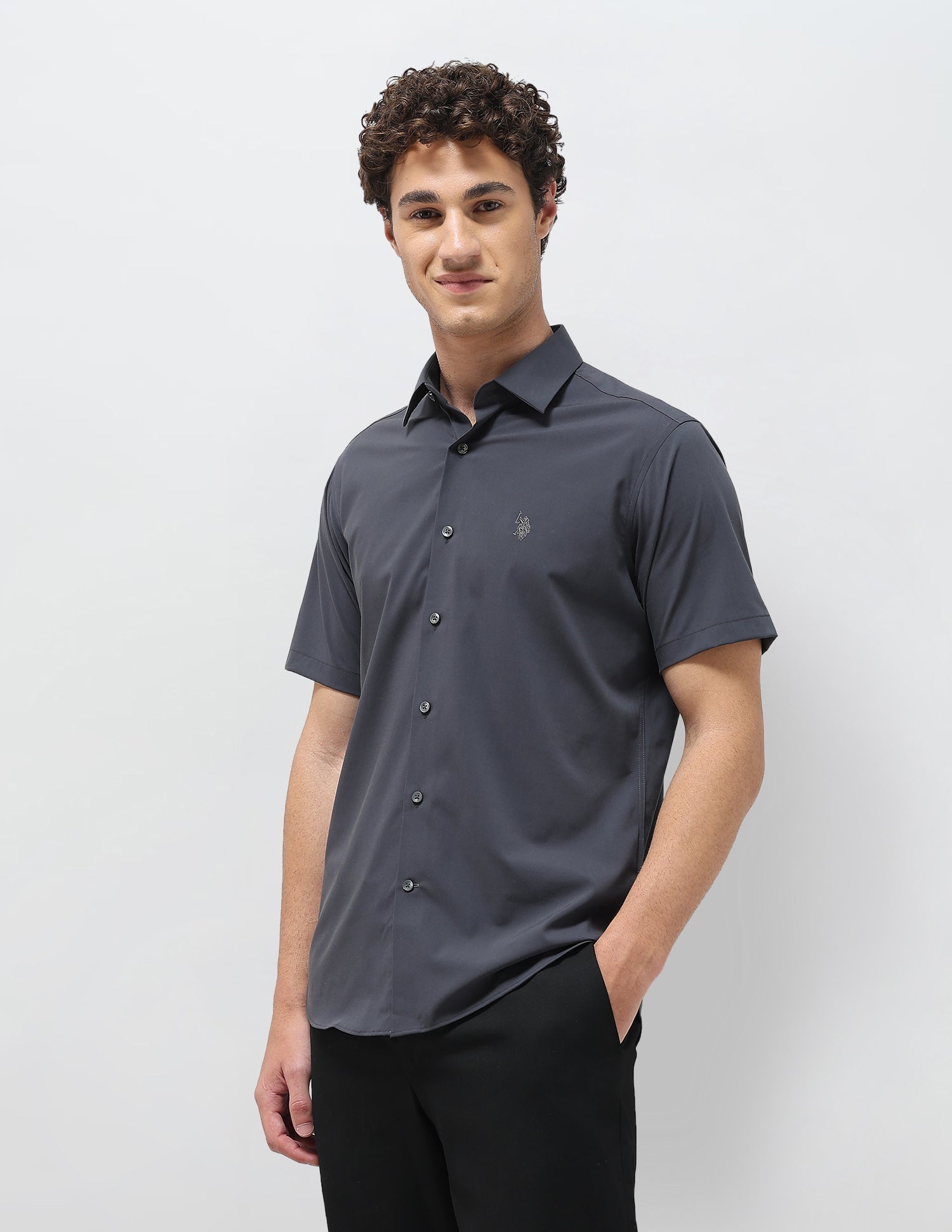 Solid Regular Fit Shirt Dark Grey - U.S. Polo Assn. India | Large