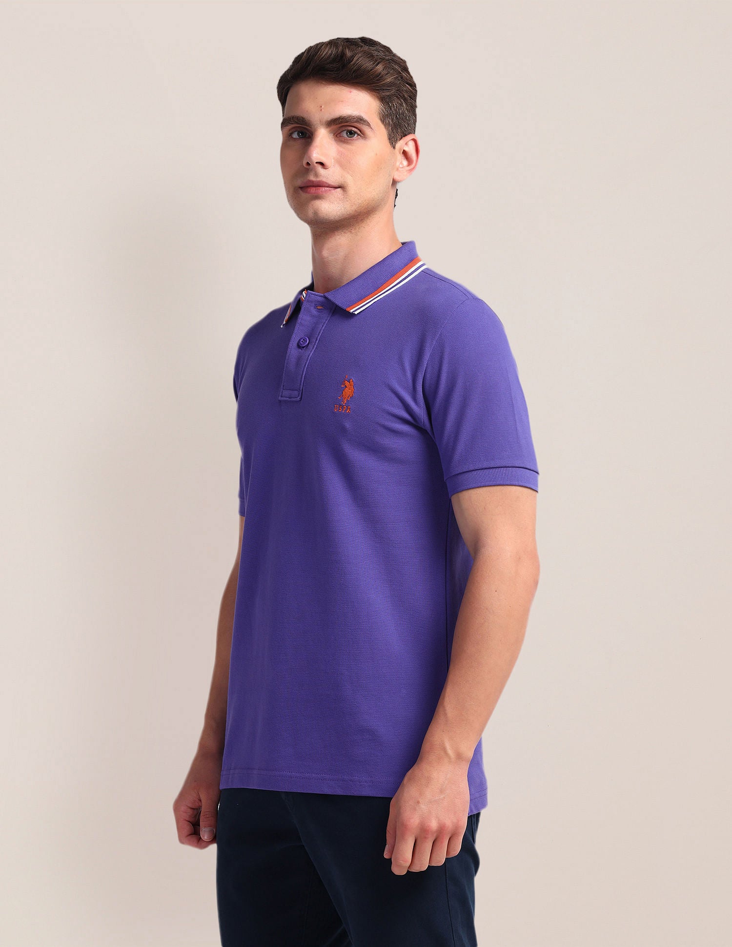 Tipped Collar Slim Polo Shirt Purple - U.S. Polo Assn. India | Large