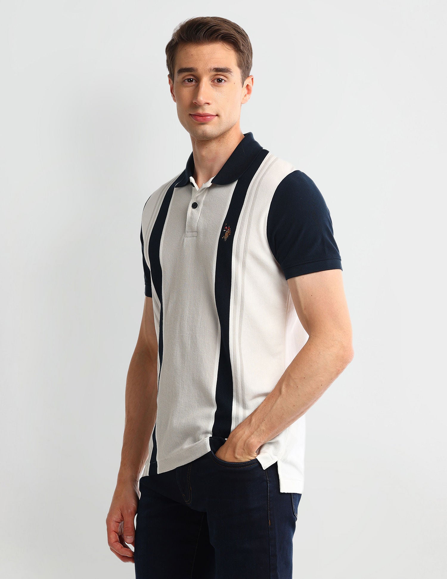 Muscle Fit Striped Cotton Polo Shirt White - U.S. POLO ASSN. | Large