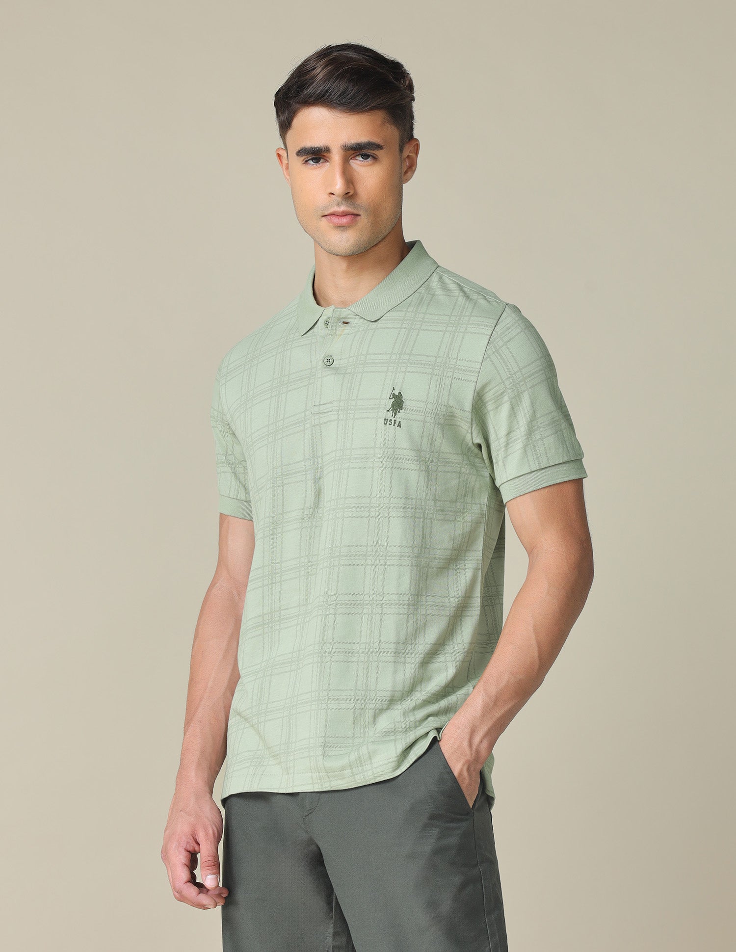 All-Over Printed Regular Fit Polo Shirt Light Olive - U.S. Polo Assn. India | Large