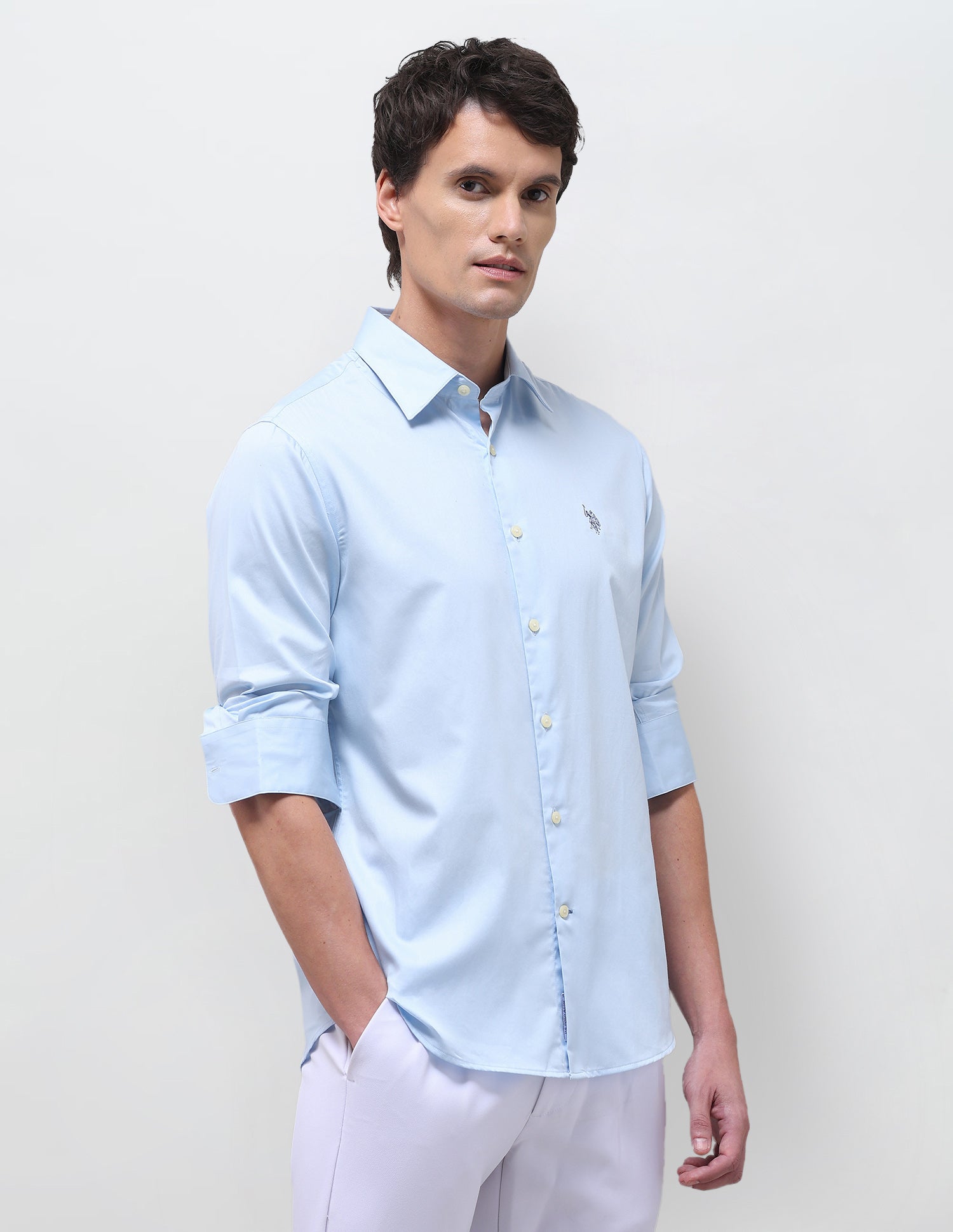 Satin Solid Shirt Light Blue - U.S. Polo Assn. India | Large