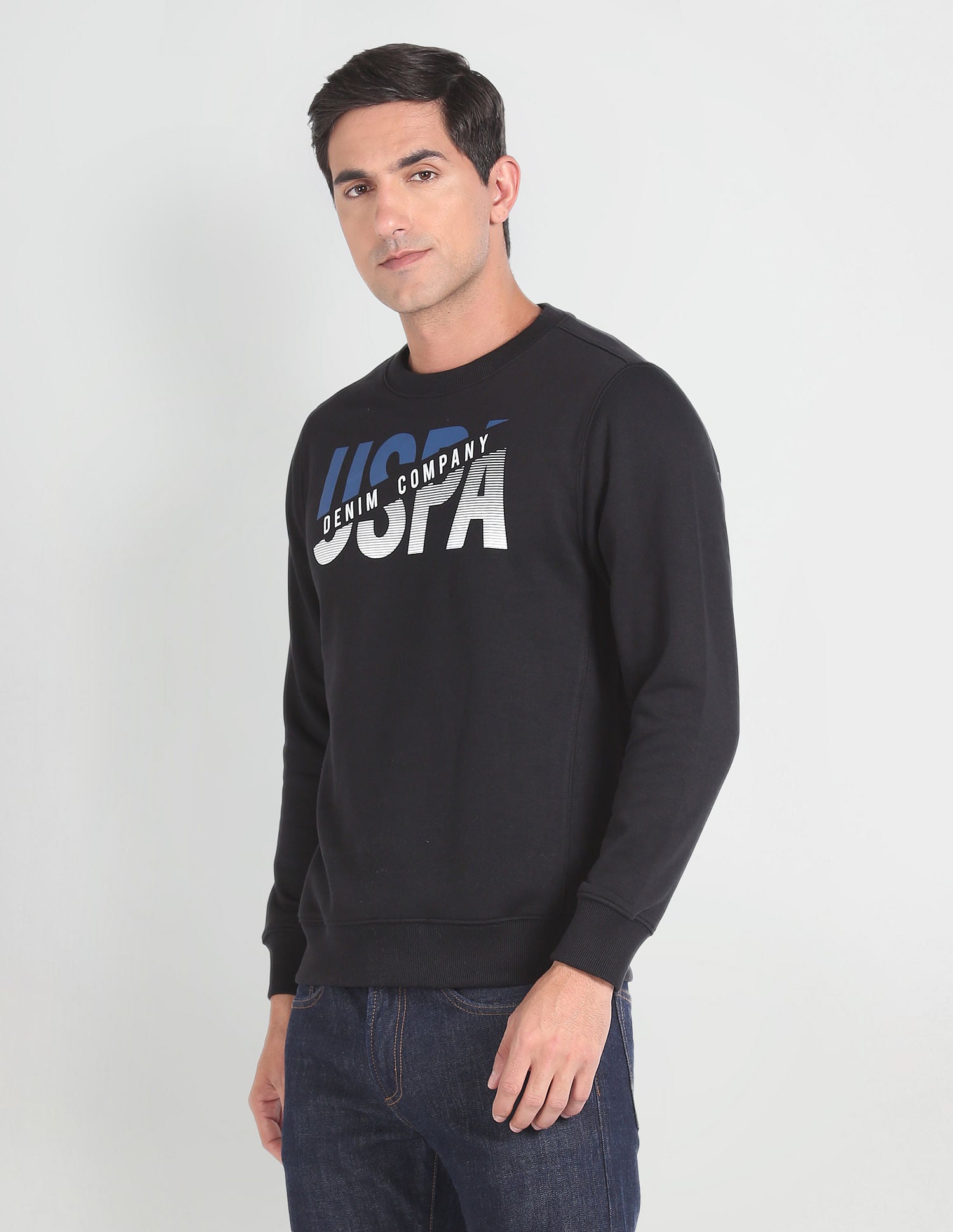 Brand Print Cotton Sweatshirt Black - U.S. POLO ASSN. | Large
