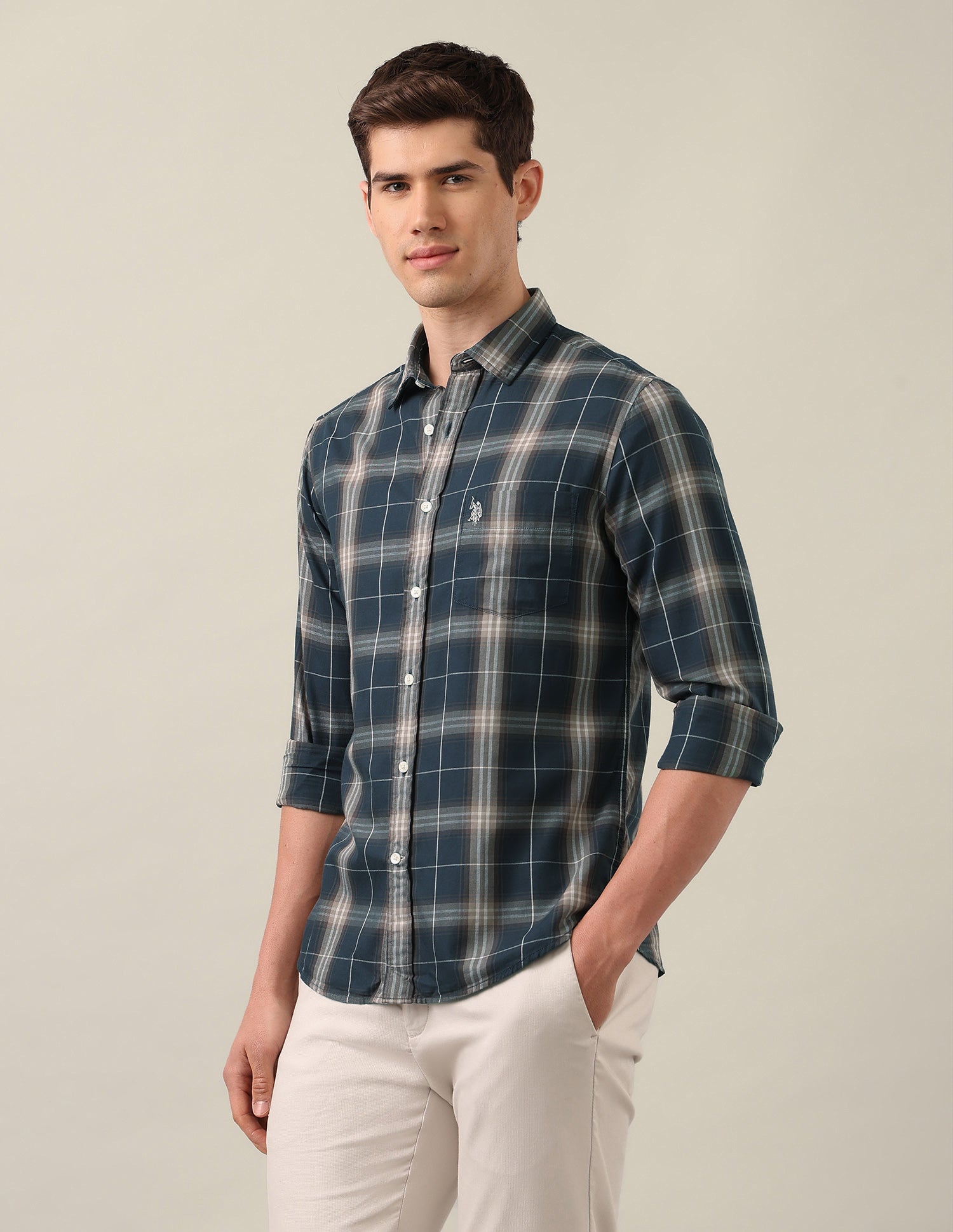 Tartan Checked Twill Shirt Dark Green - U.S. Polo Assn. India | Large