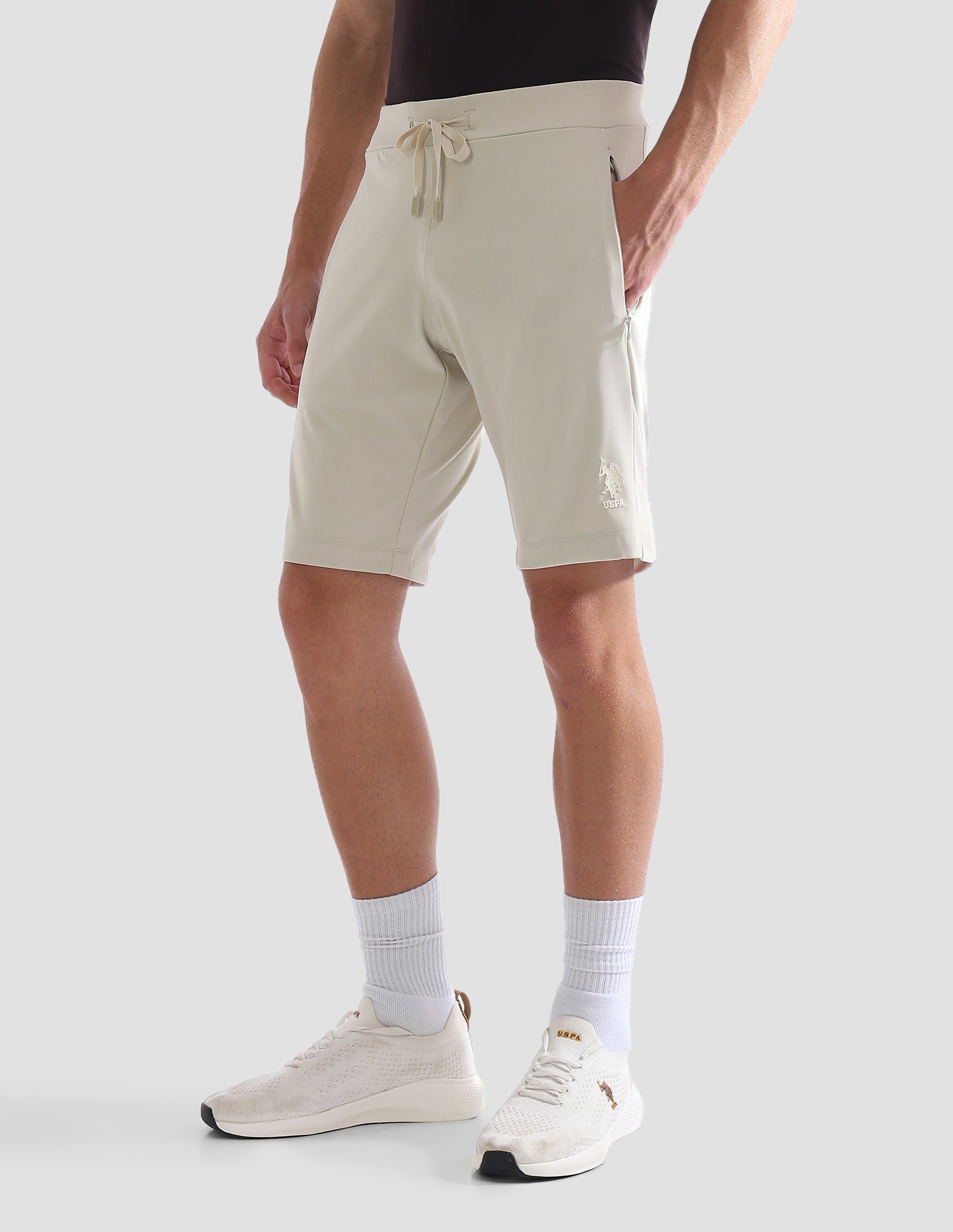 Slim Fit Mid Rise Active Shorts Beige - U.S. Polo Assn. India | Large