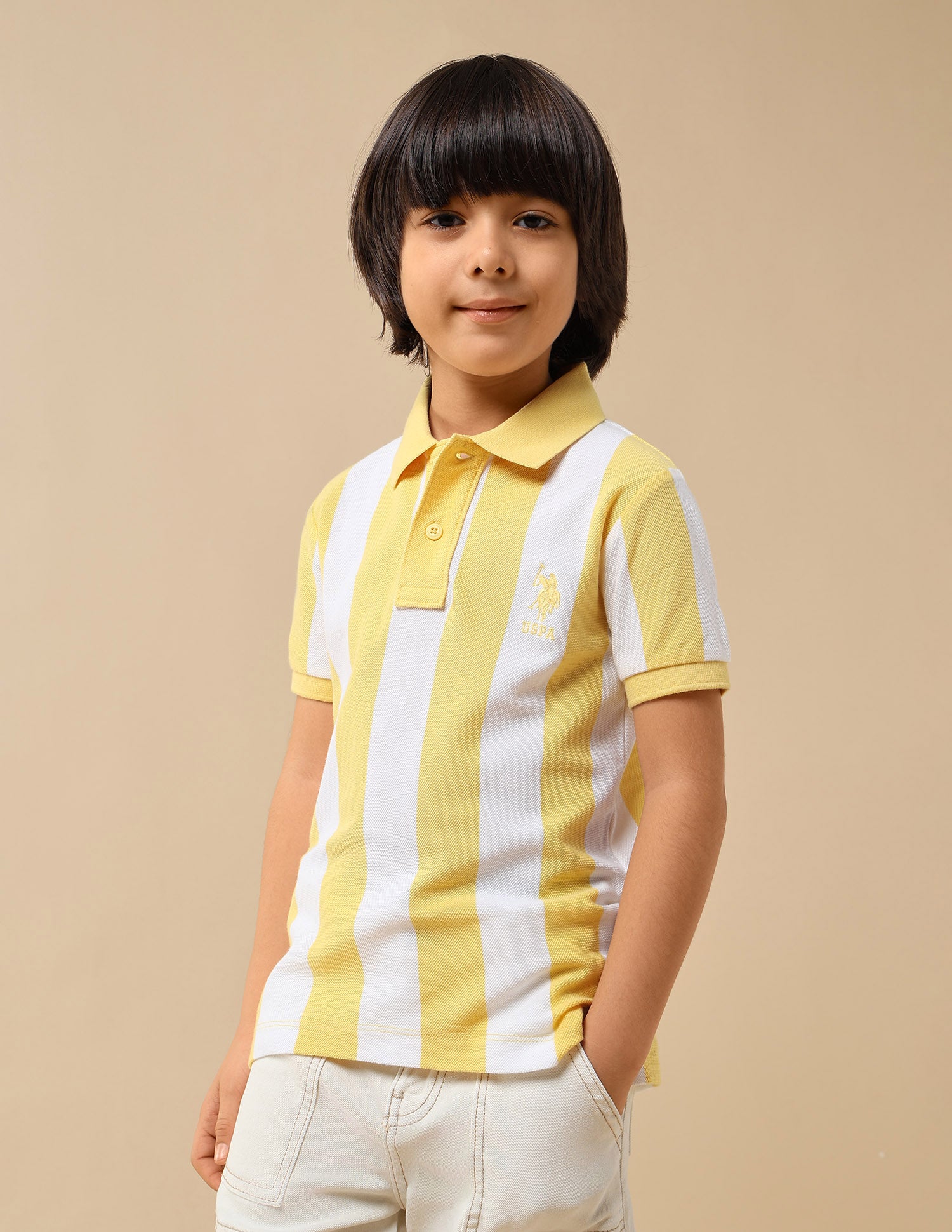 Boys Vertical Striped Regular Fit Polo Shirt Yellow - U.S. POLO ASSN. | Large