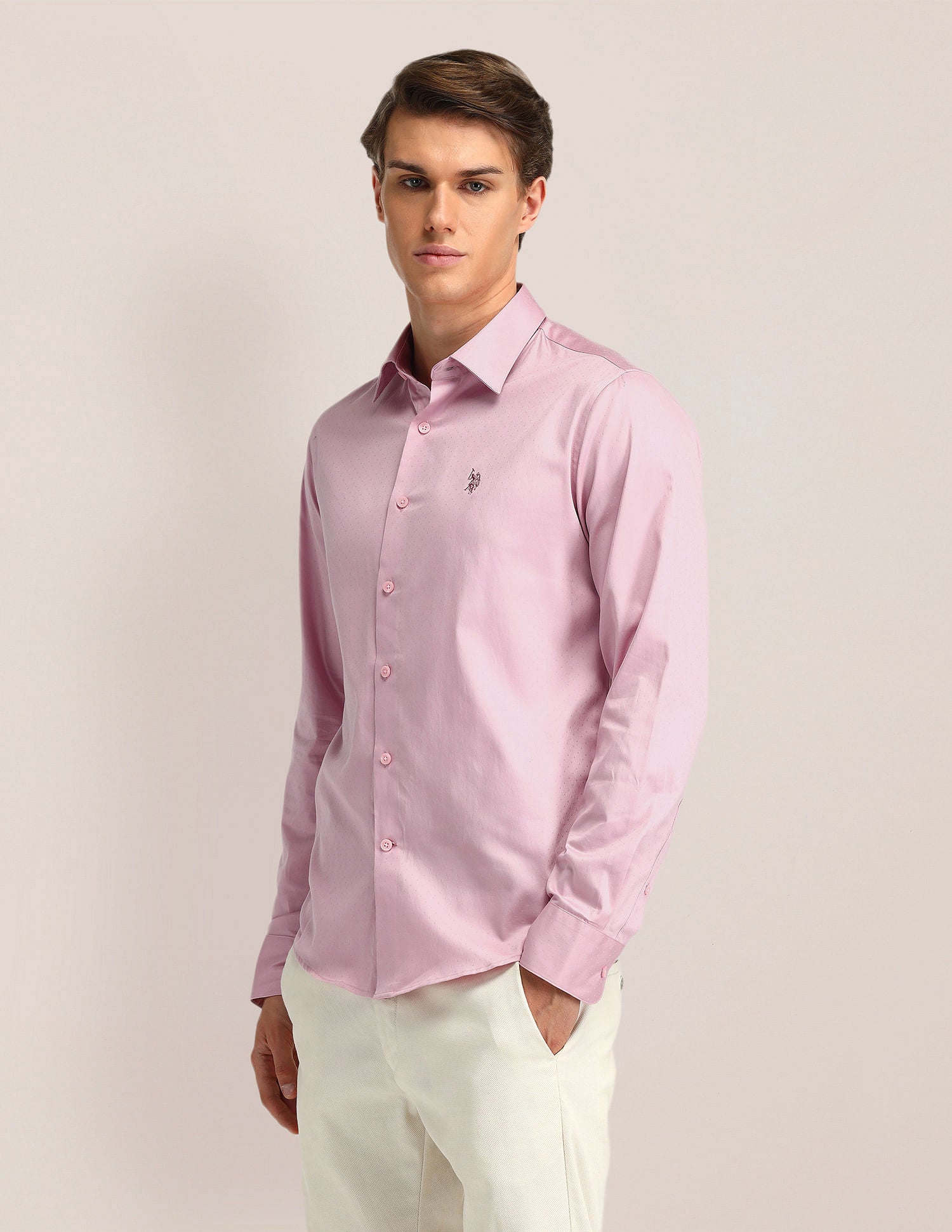 Dobby Weave Regular Fit Shirt Pink - U.S. Polo Assn. India | Large