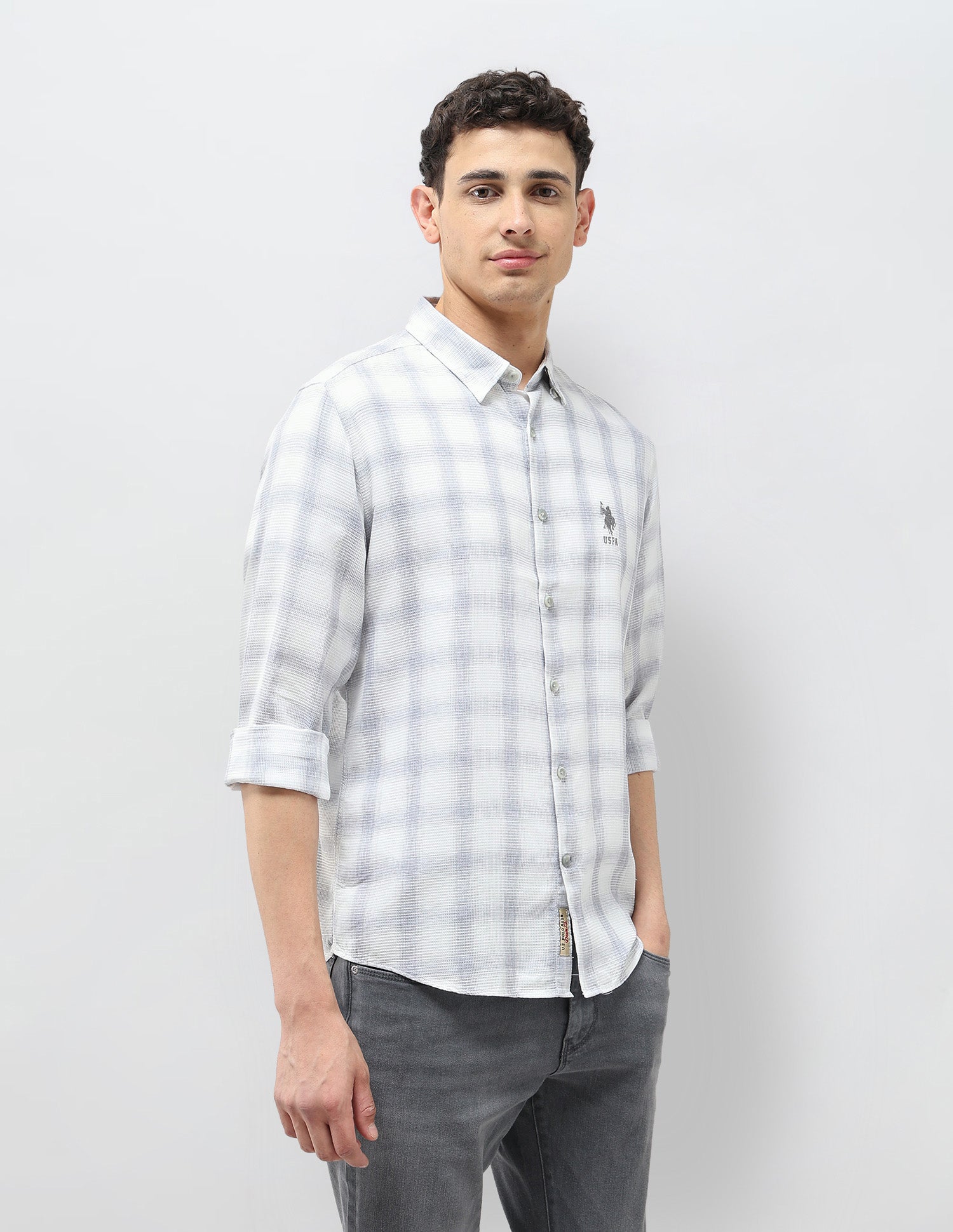 Tartan Checked Monochrome Shirt Grey - U.S. POLO ASSN. | Large