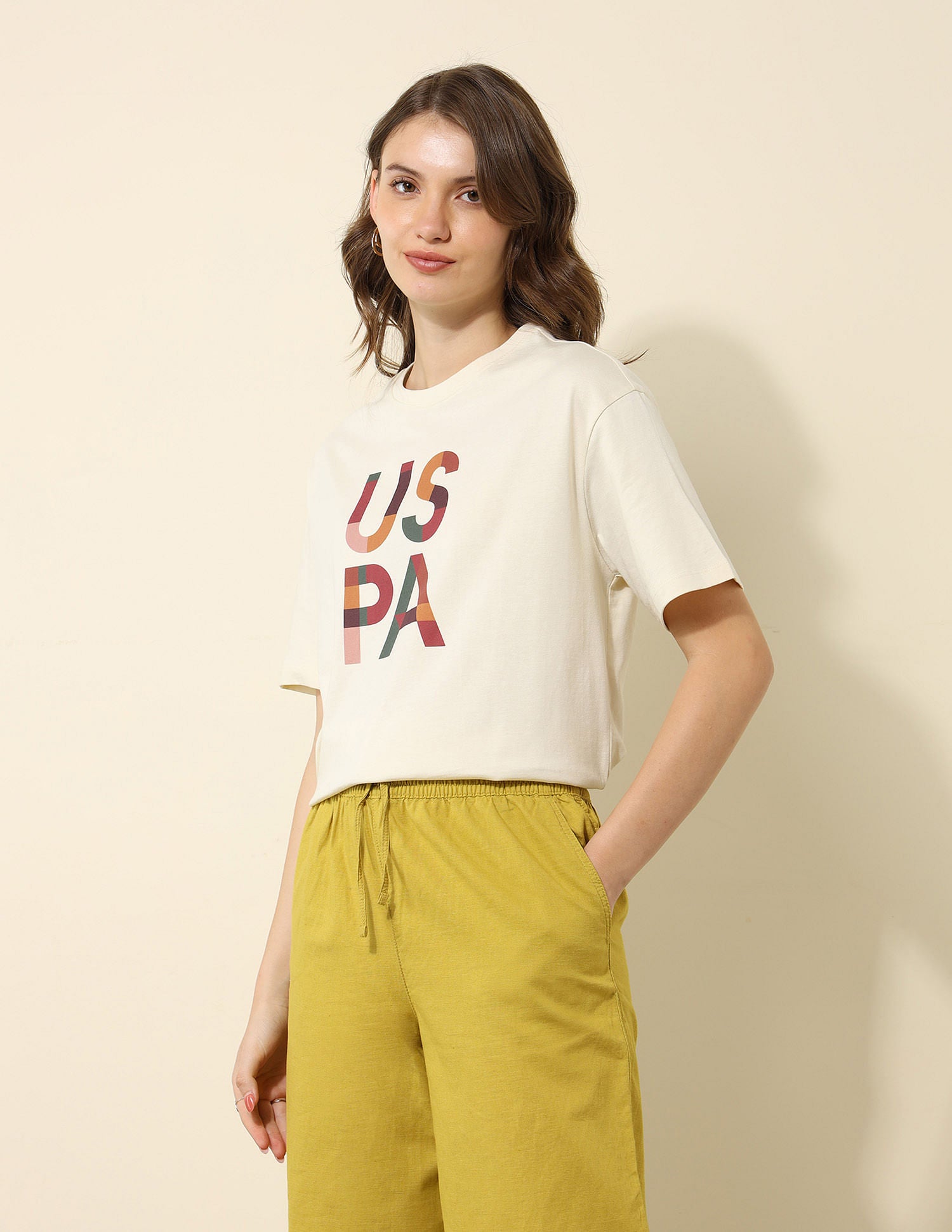 Boyfriend Fit Brand Printed T-Shirt Ecru - U.S. POLO ASSN. | Large